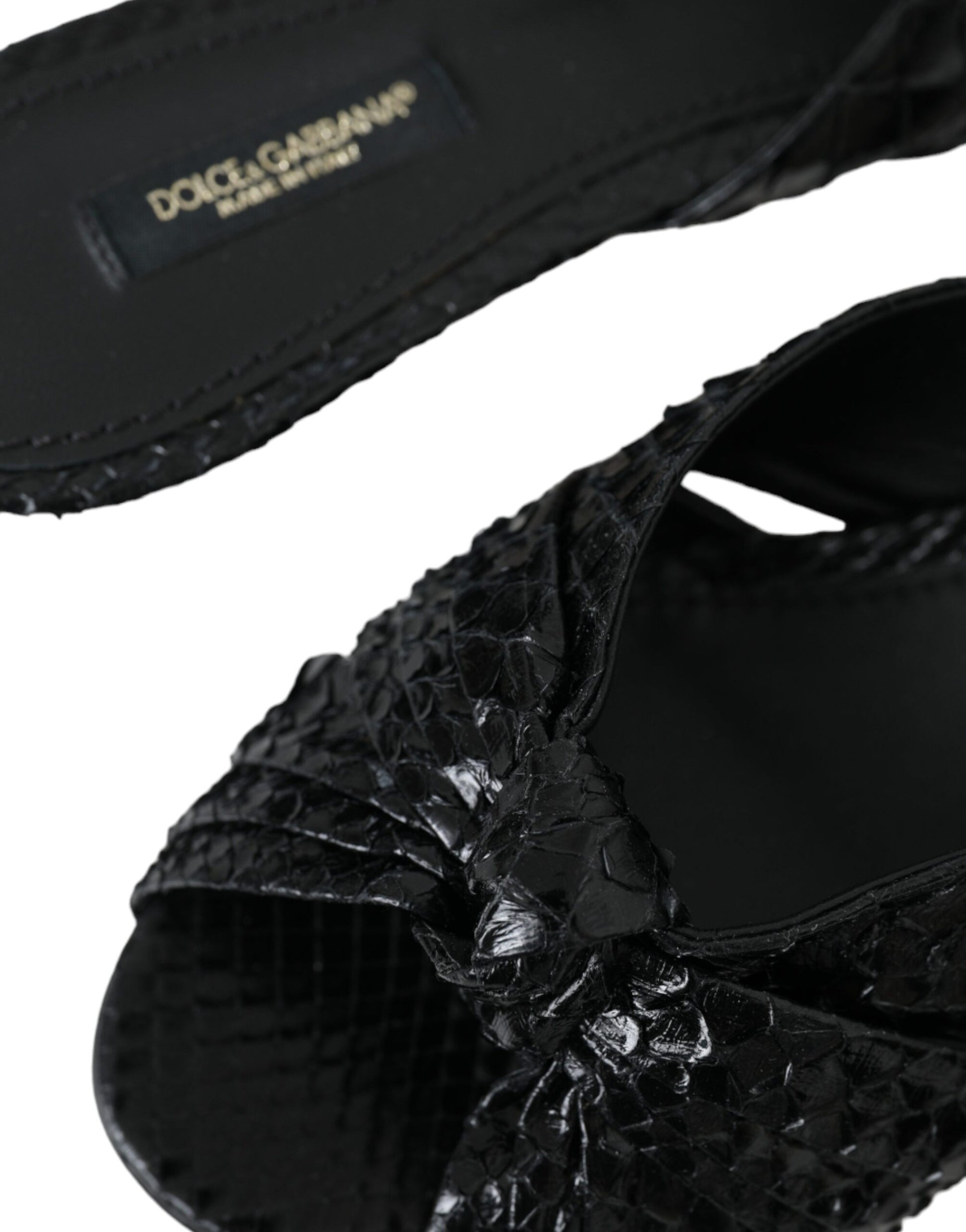 Black Exotic Leather Heels Slides Shoes Shoes Dolce & Gabbana