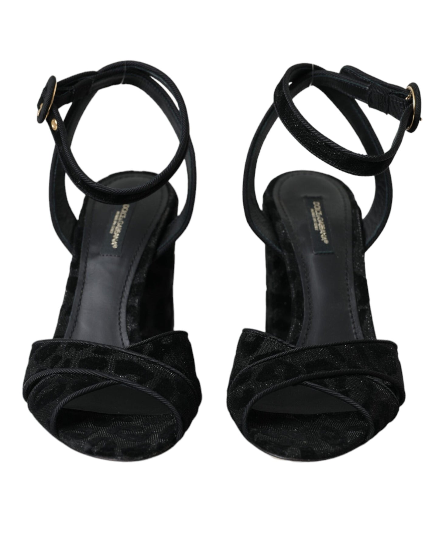 Black Leopard Suede Heels Sandals Shoes Shoes Dolce & Gabbana