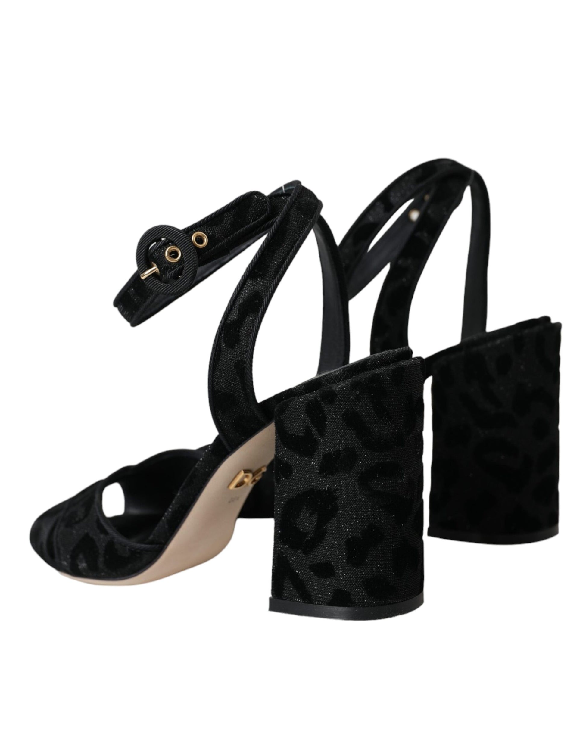 Black Leopard Suede Heels Sandals Shoes Shoes Dolce & Gabbana