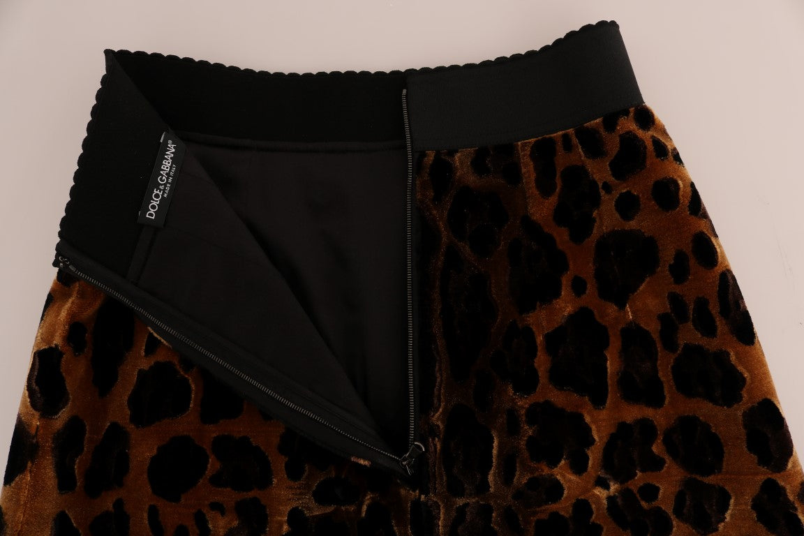 Brown Leopard Print Silk A-Line Skirt Skirts Dolce & Gabbana