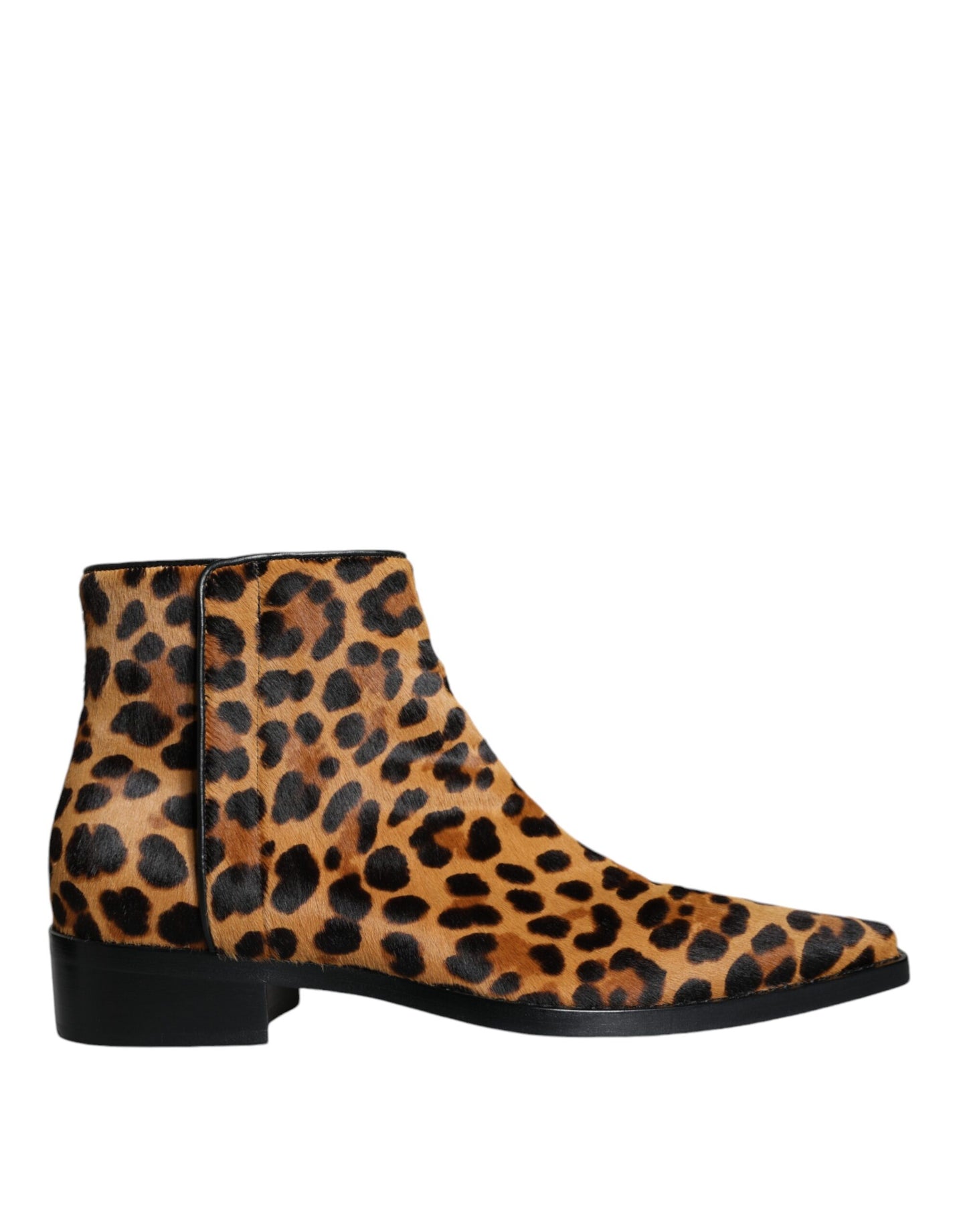 Brown Leopard Calf Fur Ankle Boots Shoes Shoes Dolce & Gabbana