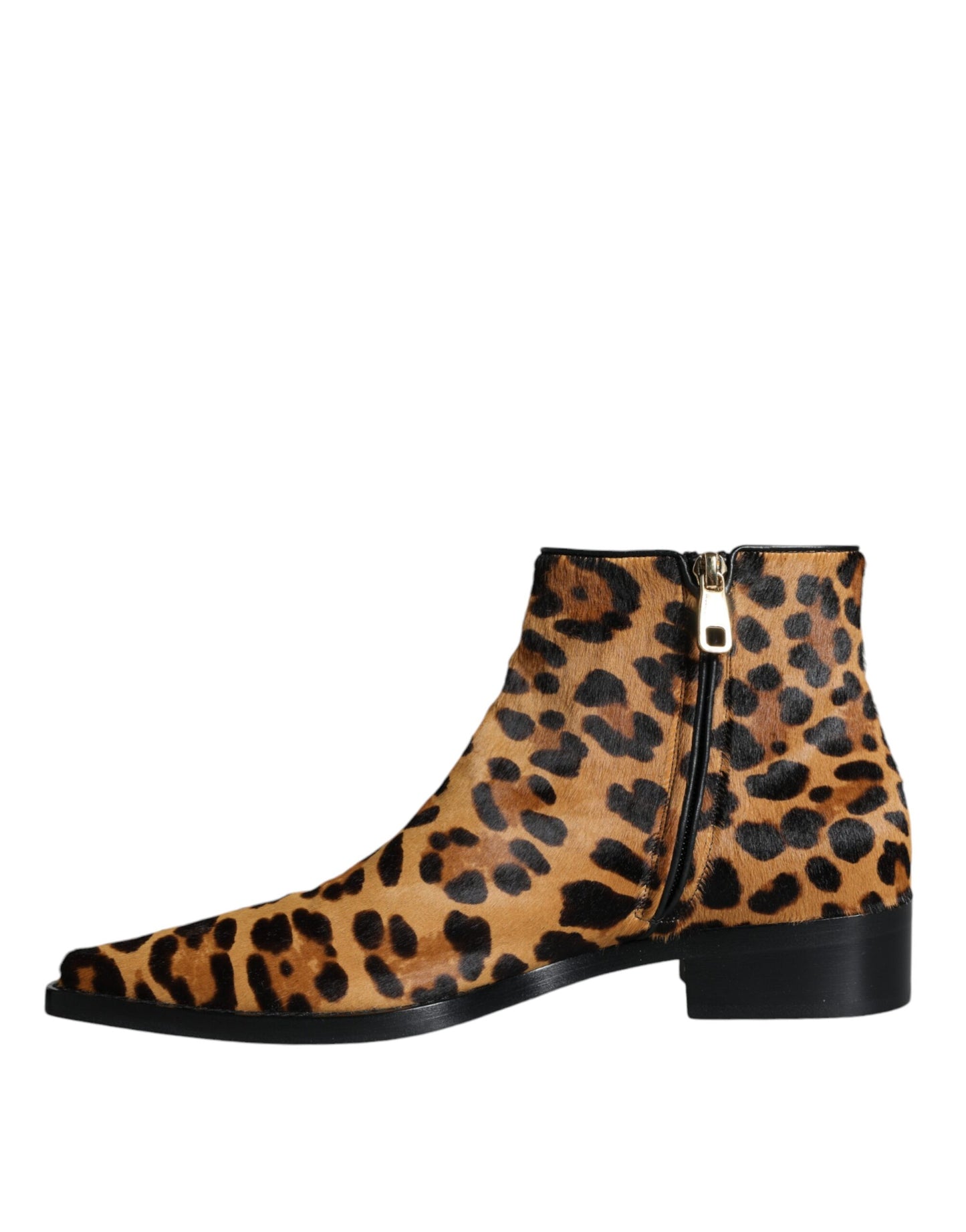 Brown Leopard Calf Fur Ankle Boots Shoes Shoes Dolce & Gabbana