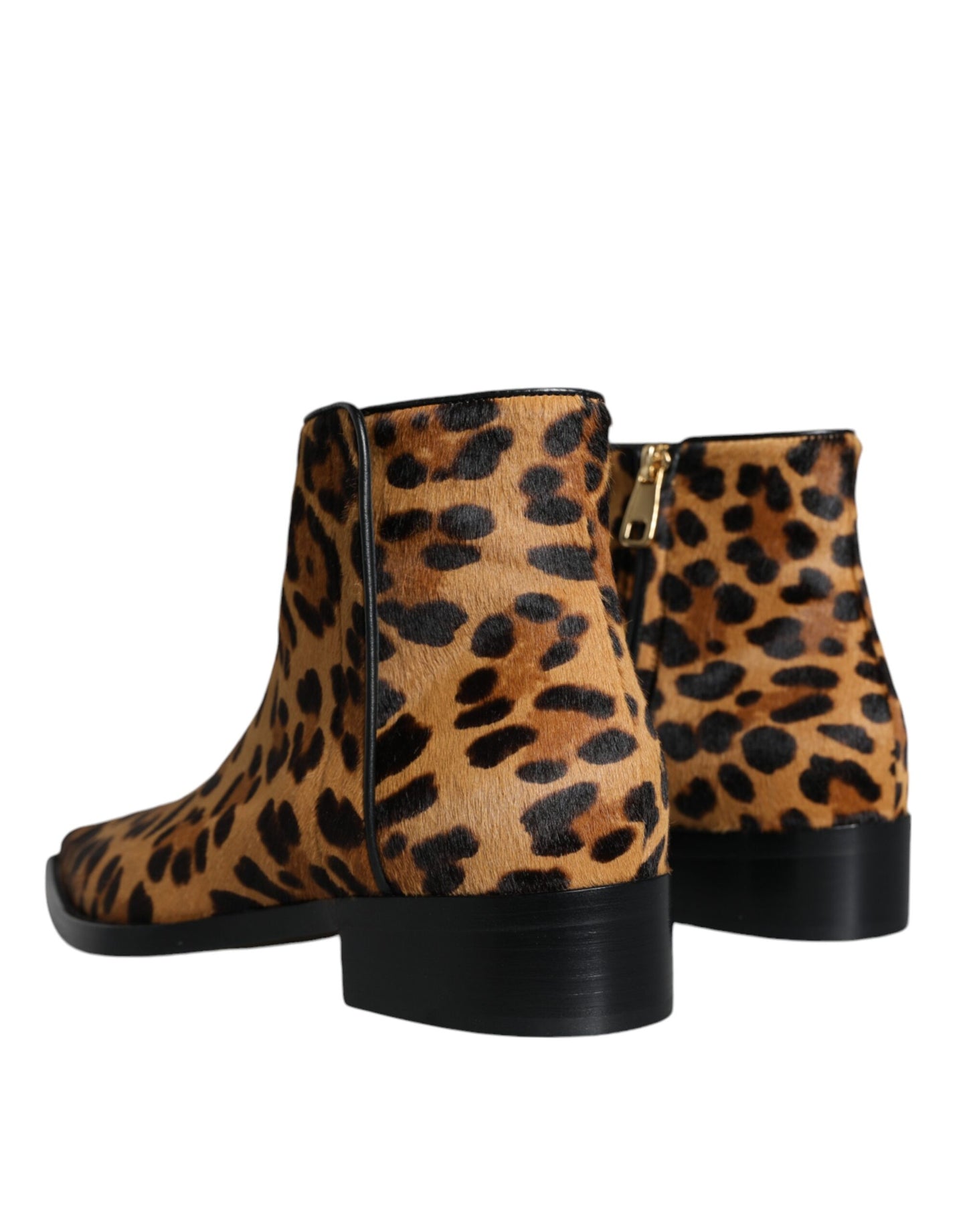 Brown Leopard Calf Fur Ankle Boots Shoes Shoes Dolce & Gabbana