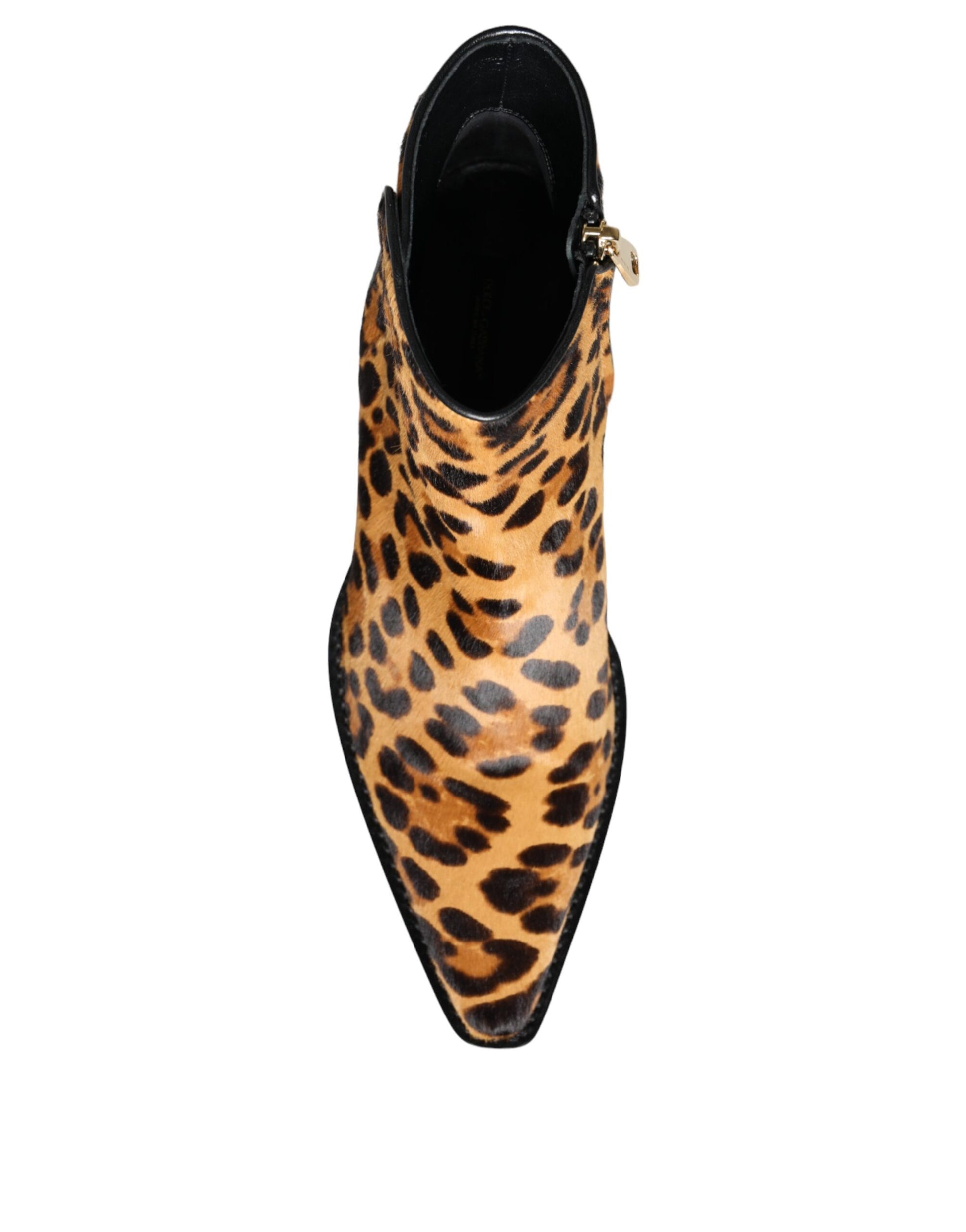 Brown Leopard Calf Fur Ankle Boots Shoes Shoes Dolce & Gabbana