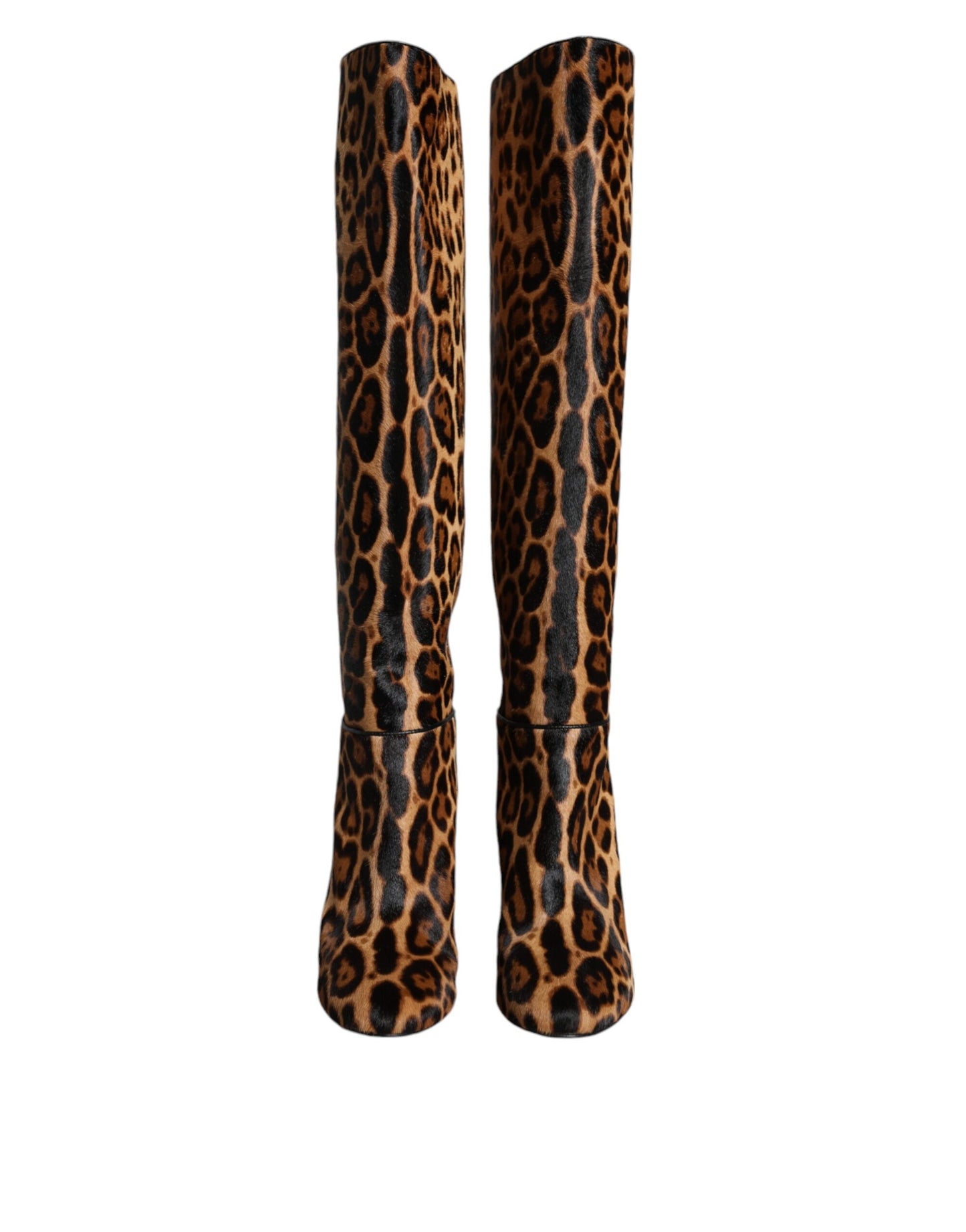 Beige Black Leopard Knee High Boots Shoes Shoes Dolce & Gabbana