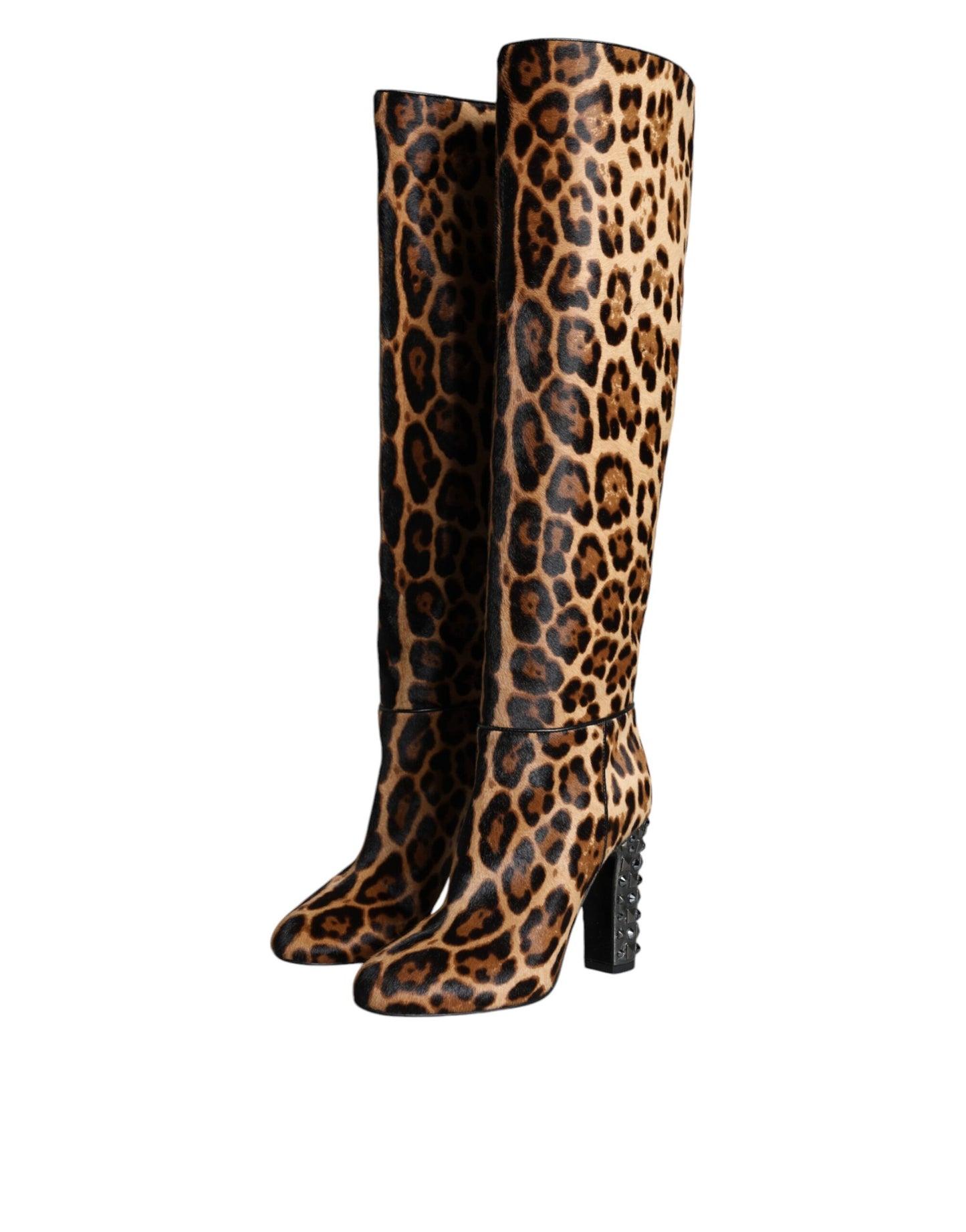 Beige Black Leopard Knee High Boots Shoes Shoes Dolce & Gabbana