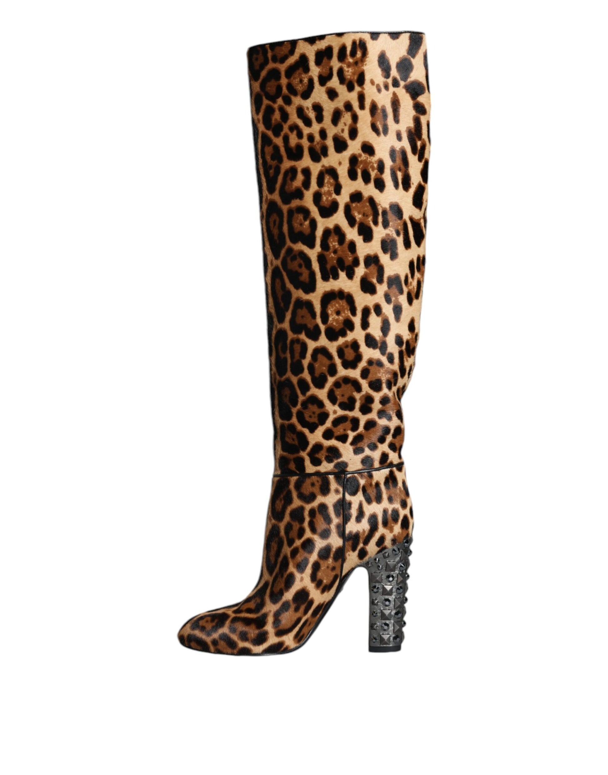 Beige Black Leopard Knee High Boots Shoes Shoes Dolce & Gabbana