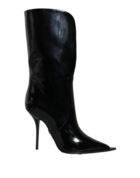 Black Patent Leather Mid Calf Boots Shoes Shoes Dolce & Gabbana
