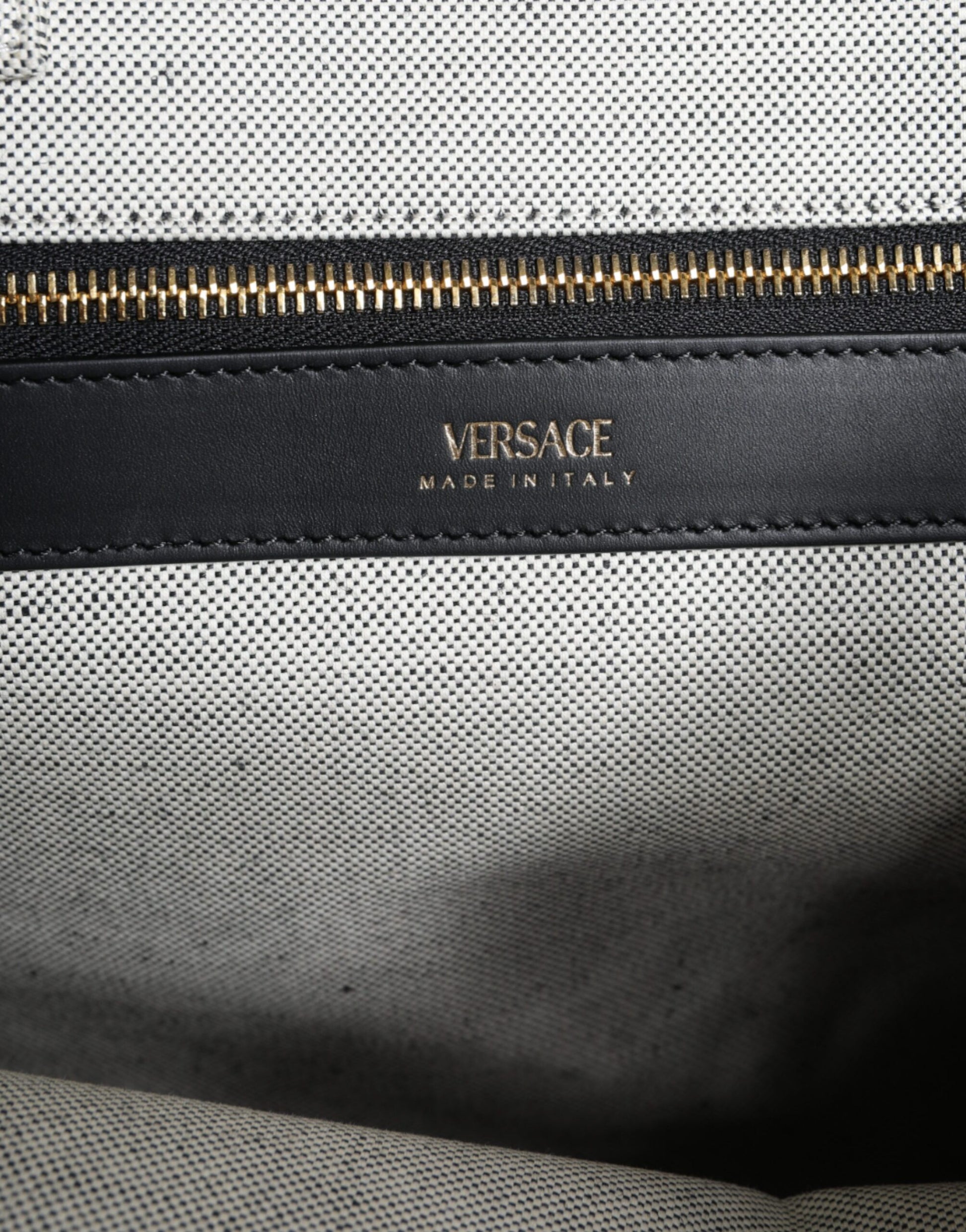 White Top Handle Canvas Leather Logo Crossbody Tote Bag Bags Versace