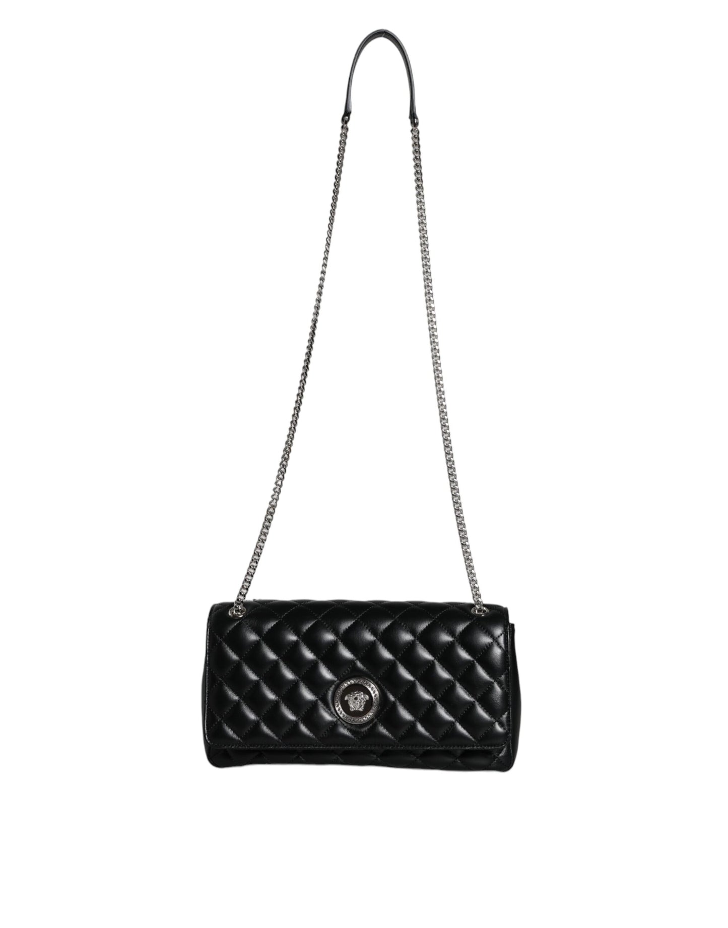 Black Quilted Lambskin Leather Crossbody Shoulder Bag Bags Versace