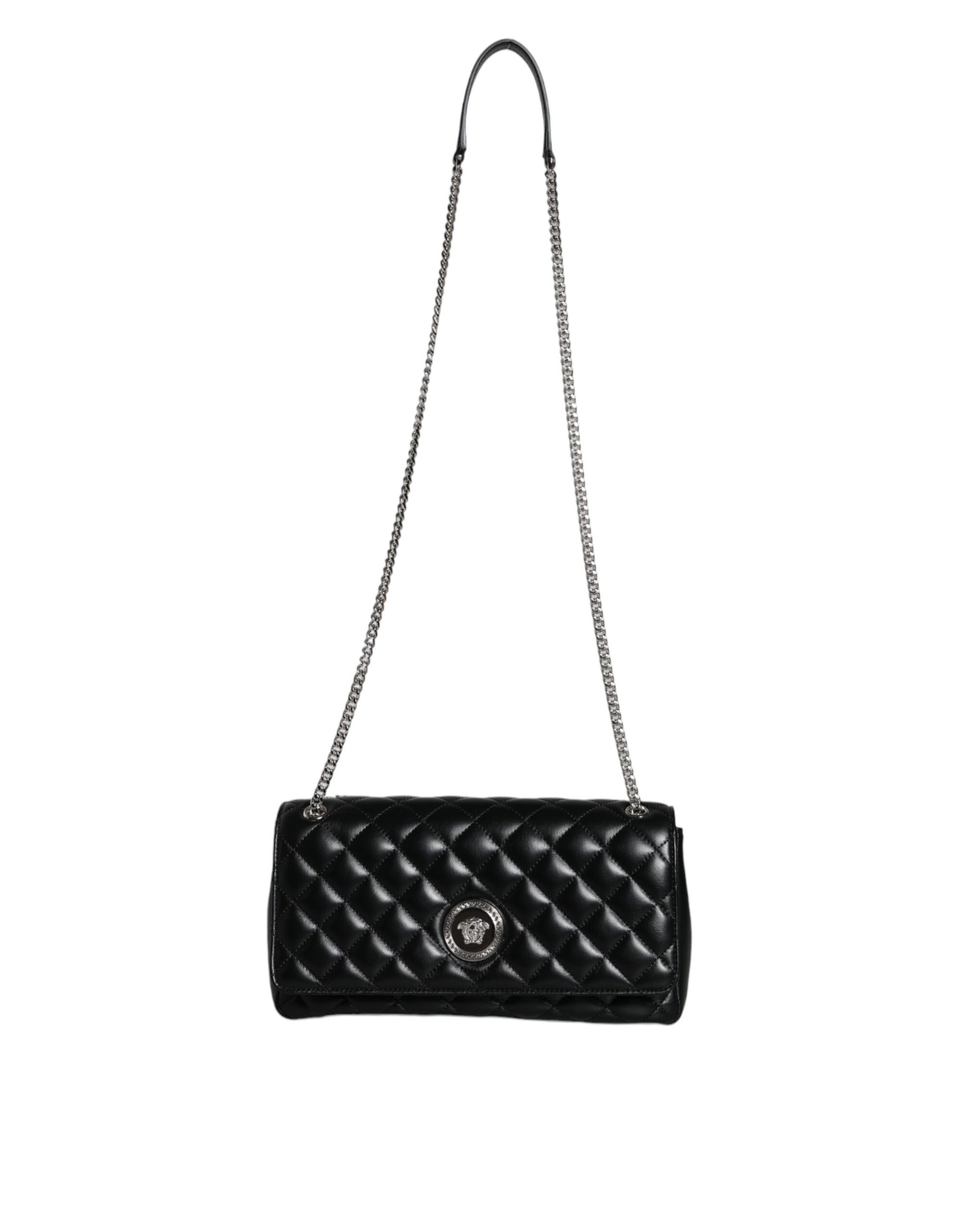 Black Quilted Lambskin Leather Crossbody Shoulder Bag Bags Versace