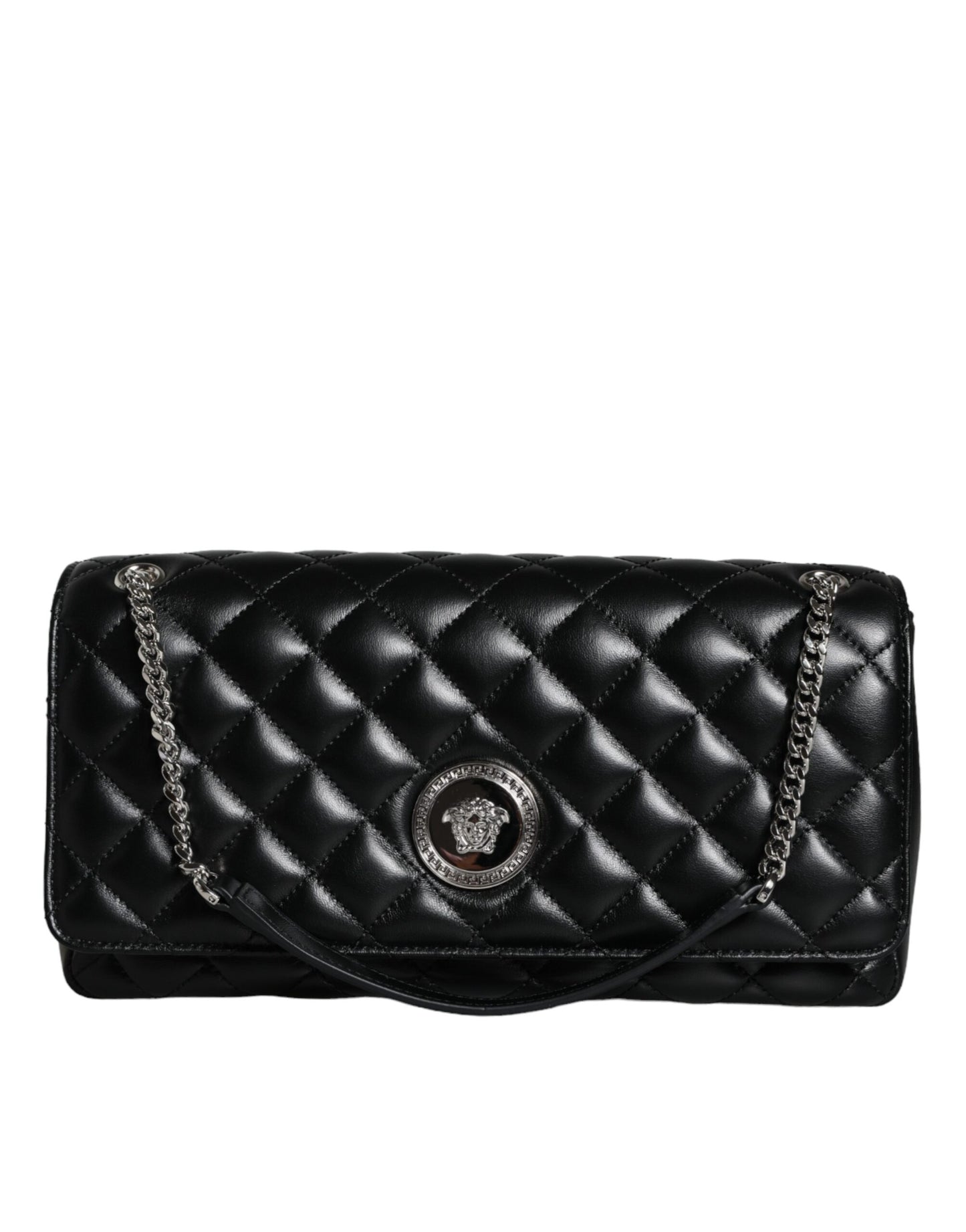 Black Quilted Lambskin Leather Crossbody Shoulder Bag Bags Versace