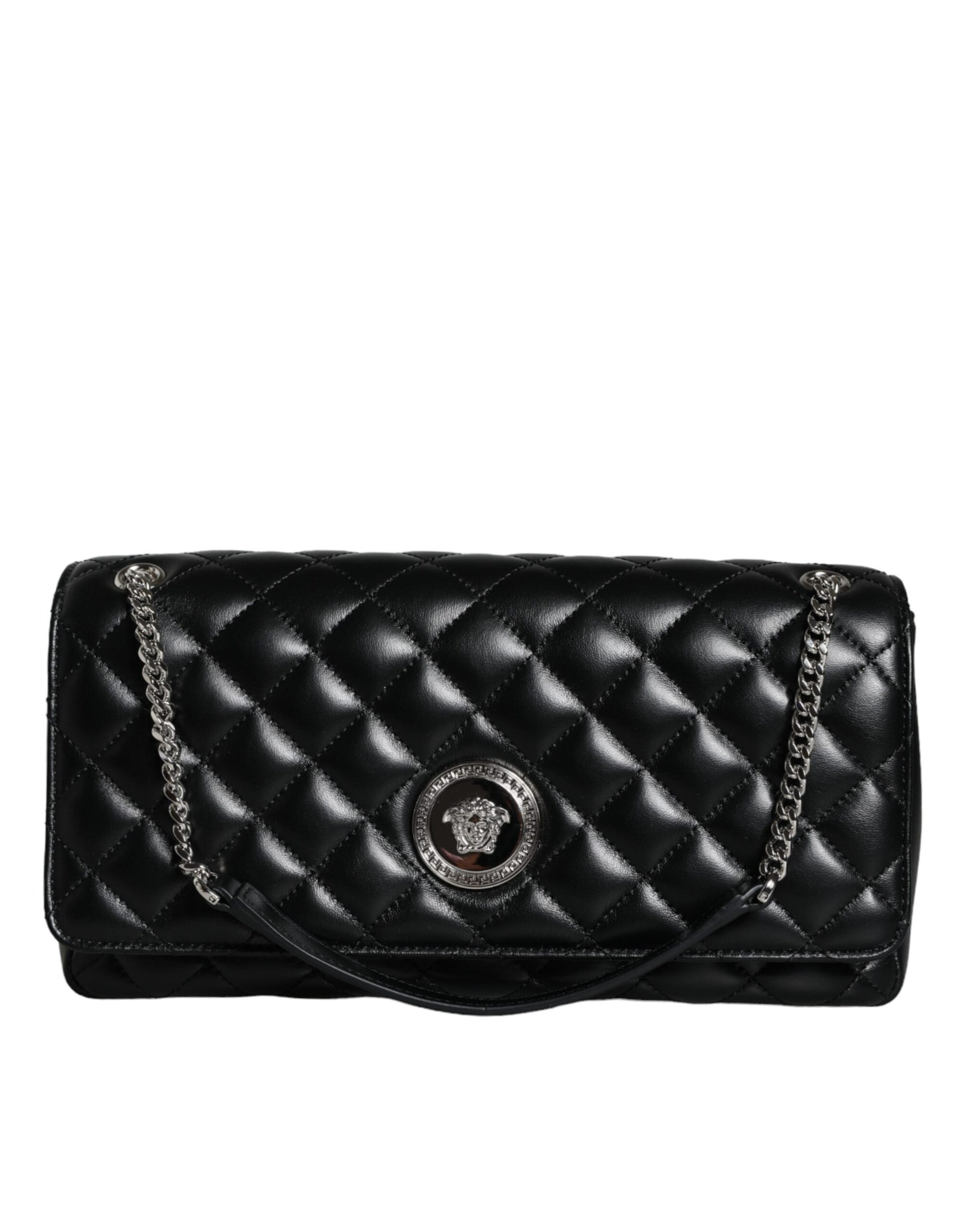 Black Quilted Lambskin Leather Crossbody Shoulder Bag Bags Versace