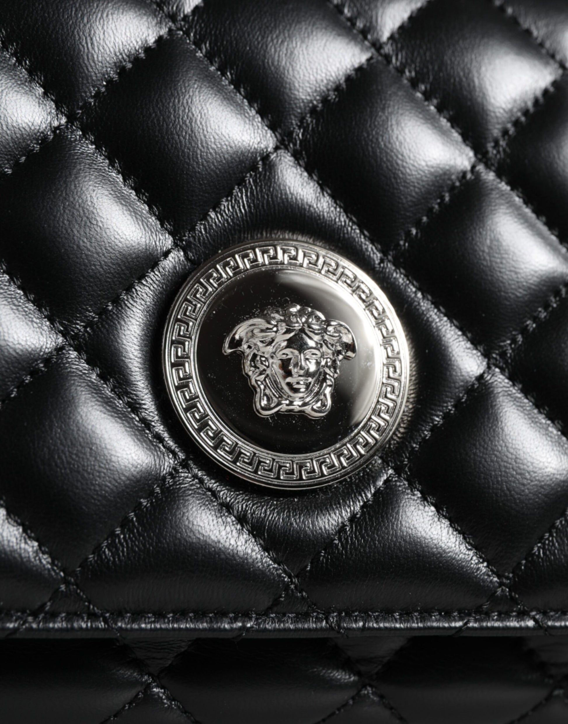 Black Quilted Lambskin Leather Crossbody Shoulder Bag Bags Versace