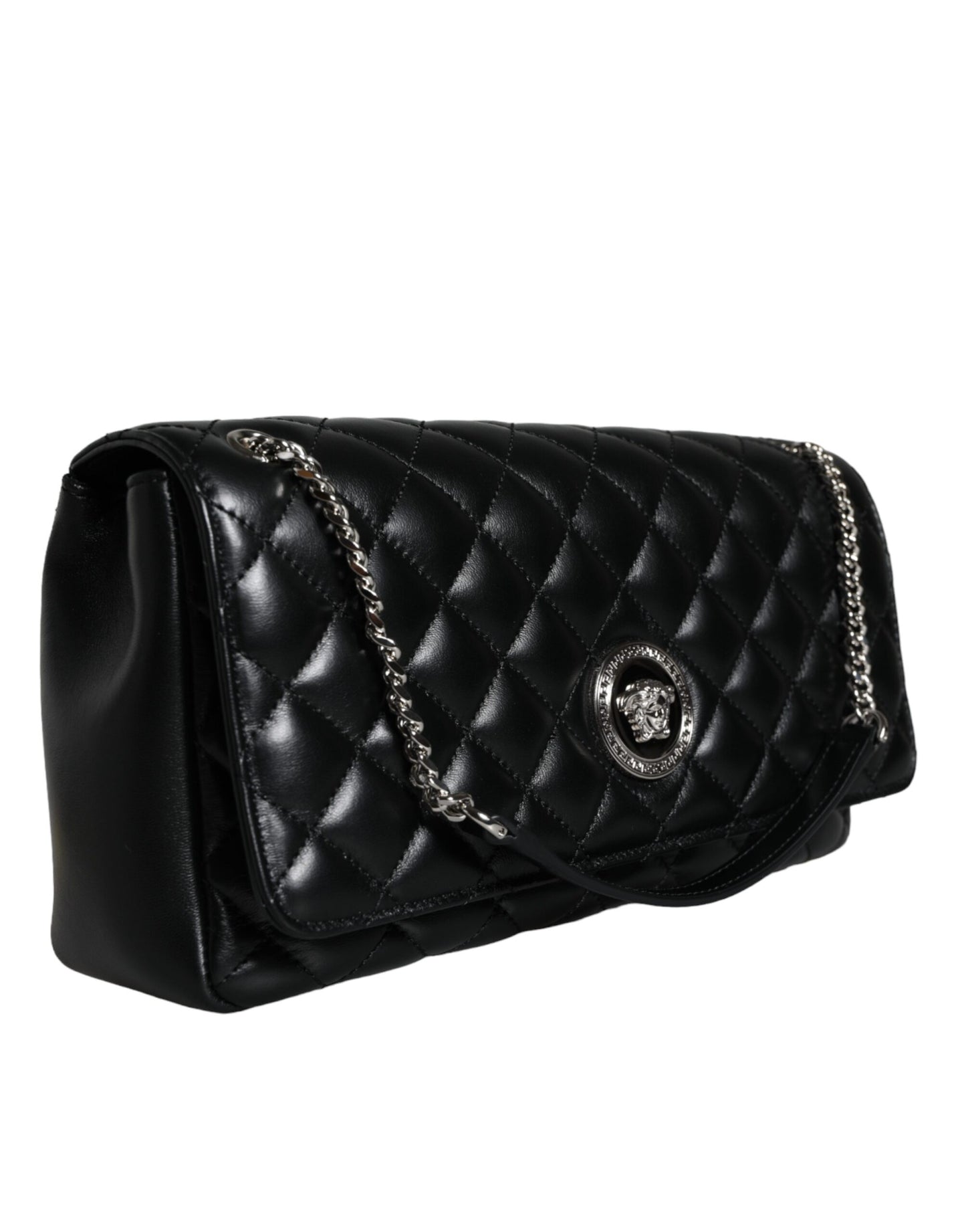 Black Quilted Lambskin Leather Crossbody Shoulder Bag Bags Versace