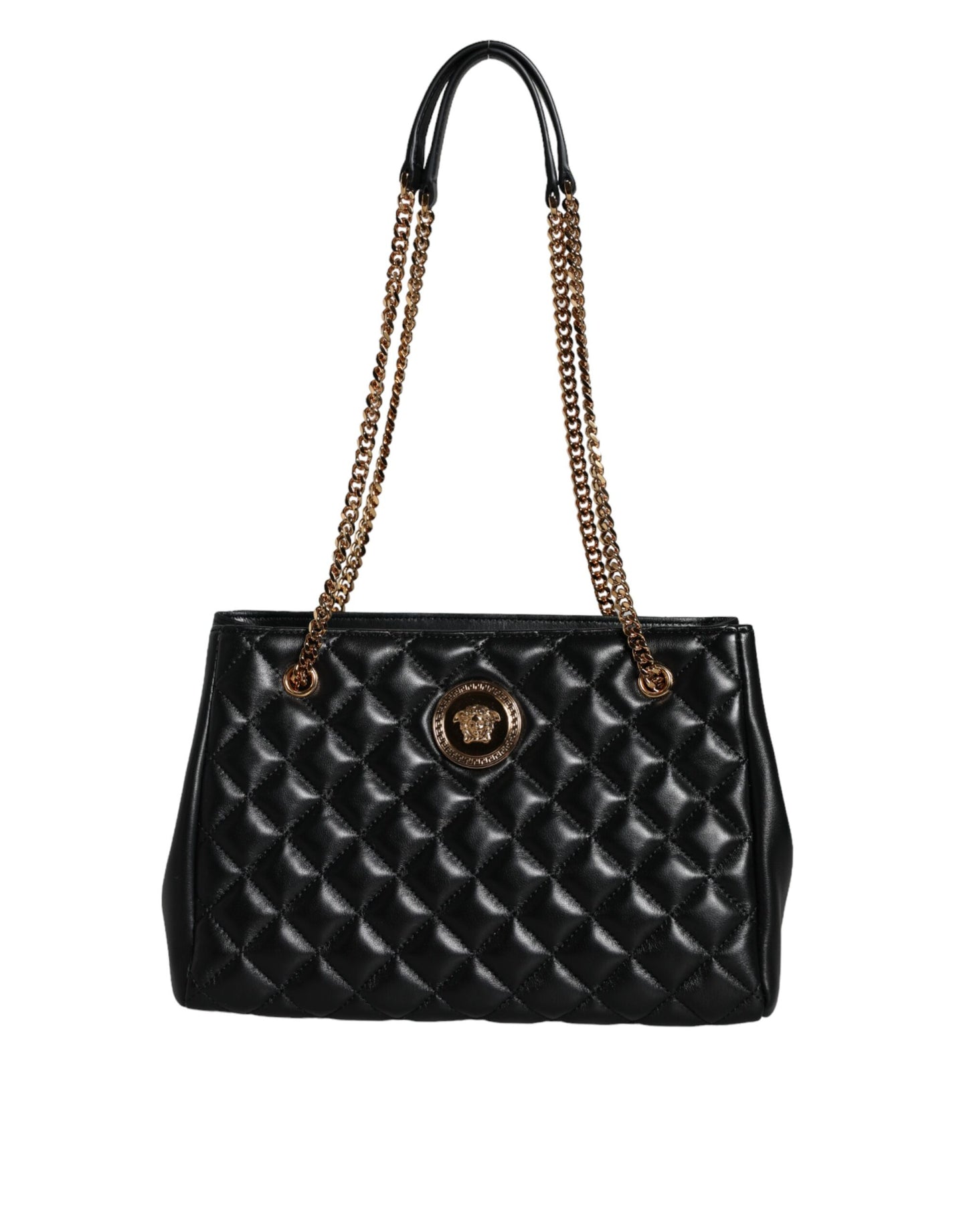 Black Quilted Nappa Leather Shoulder Chain Strap Bag Bags Versace
