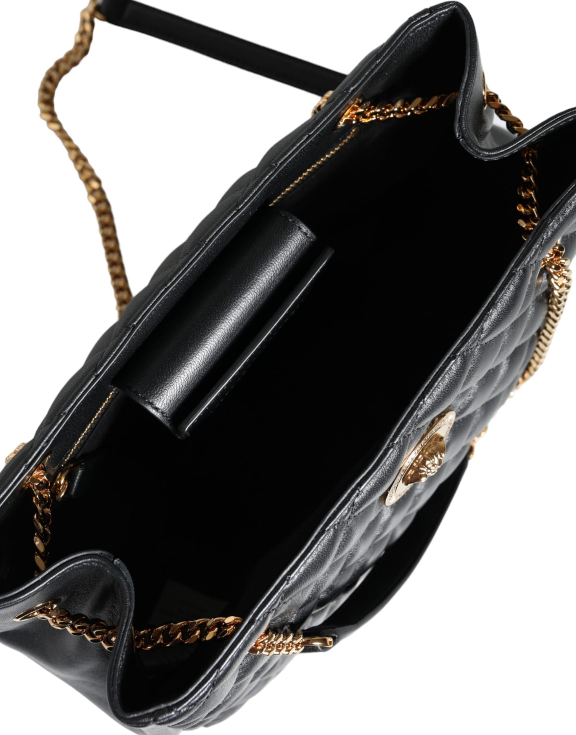 Black Quilted Nappa Leather Shoulder Chain Strap Bag Bags Versace