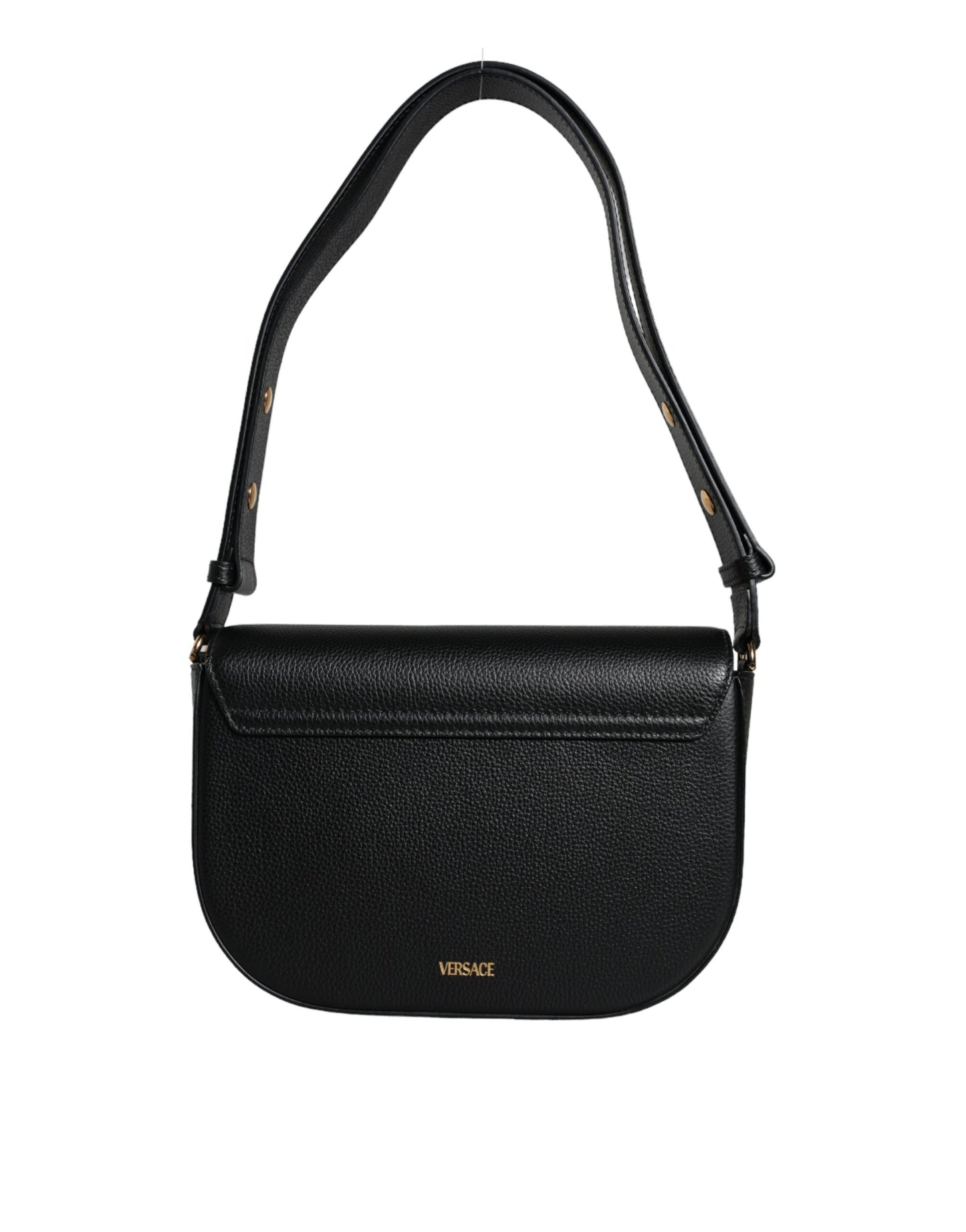 Black Grainy Calf Leather Logo Crossbody Shoulder Bag Bags Versace