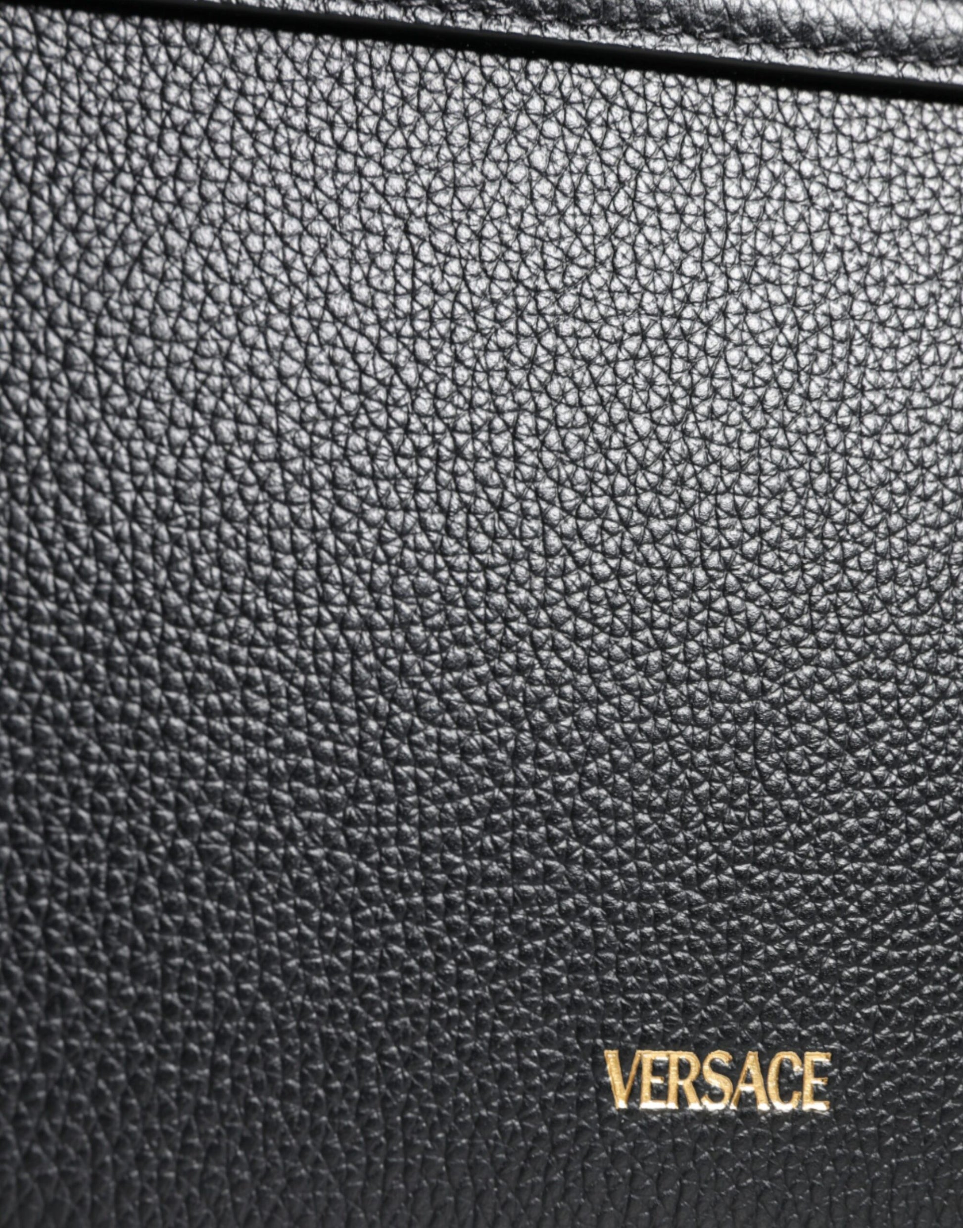 Black Grainy Calf Leather Logo Crossbody Shoulder Bag Bags Versace
