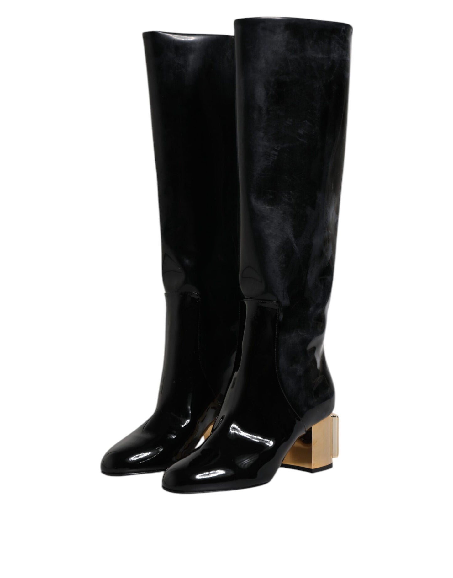 Black Patent Leather Vally High Boots Shoes Shoes Dolce & Gabbana