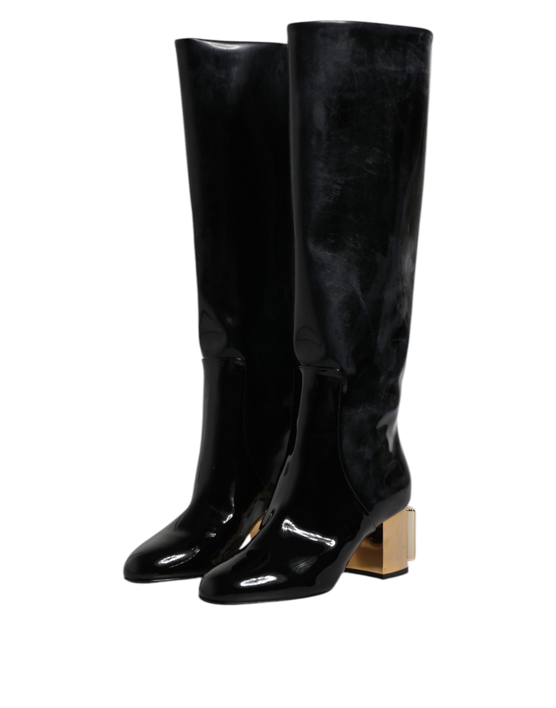 Black Patent Leather Vally High Boots Shoes Shoes Dolce & Gabbana