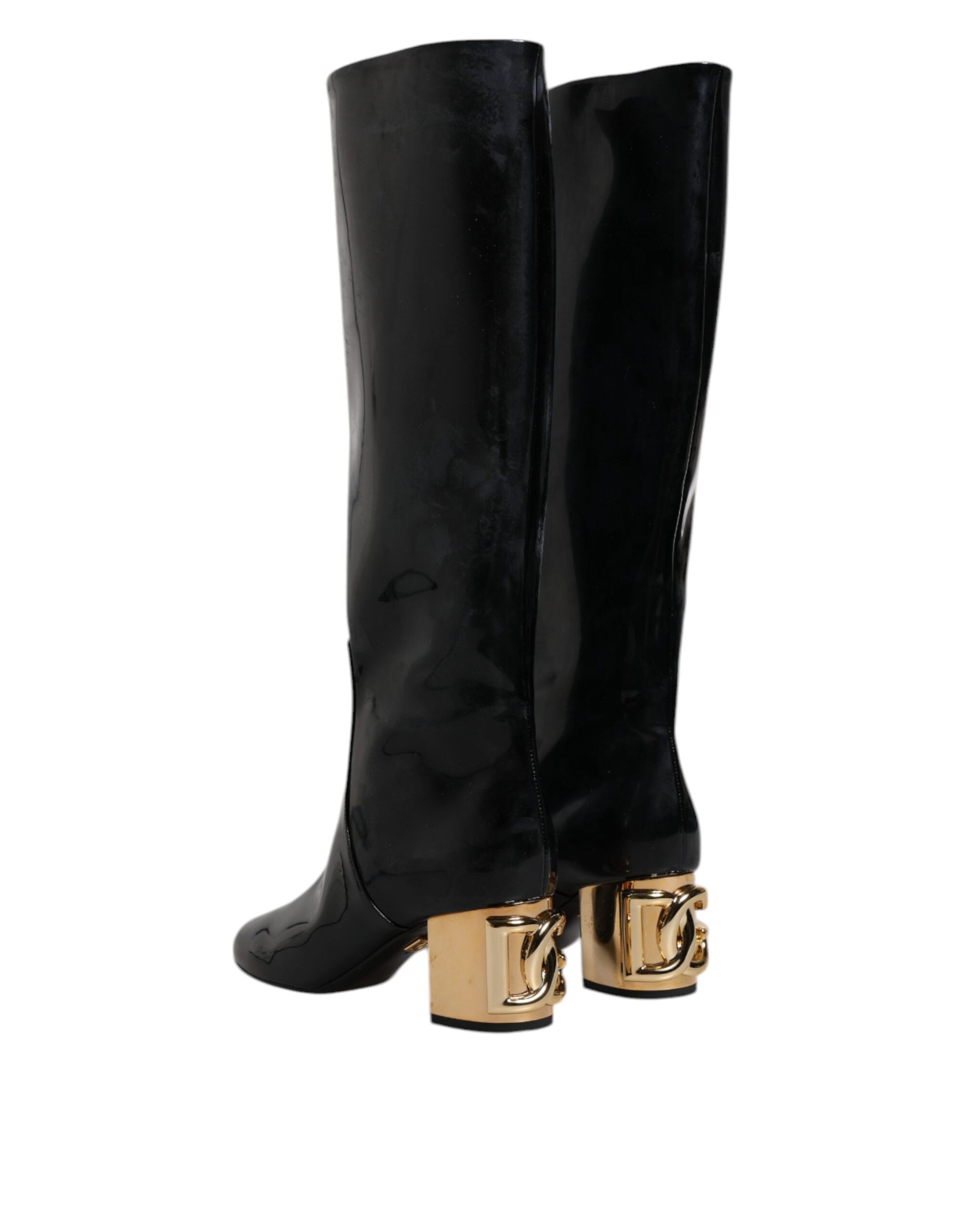 Black Patent Leather Vally High Boots Shoes Shoes Dolce & Gabbana