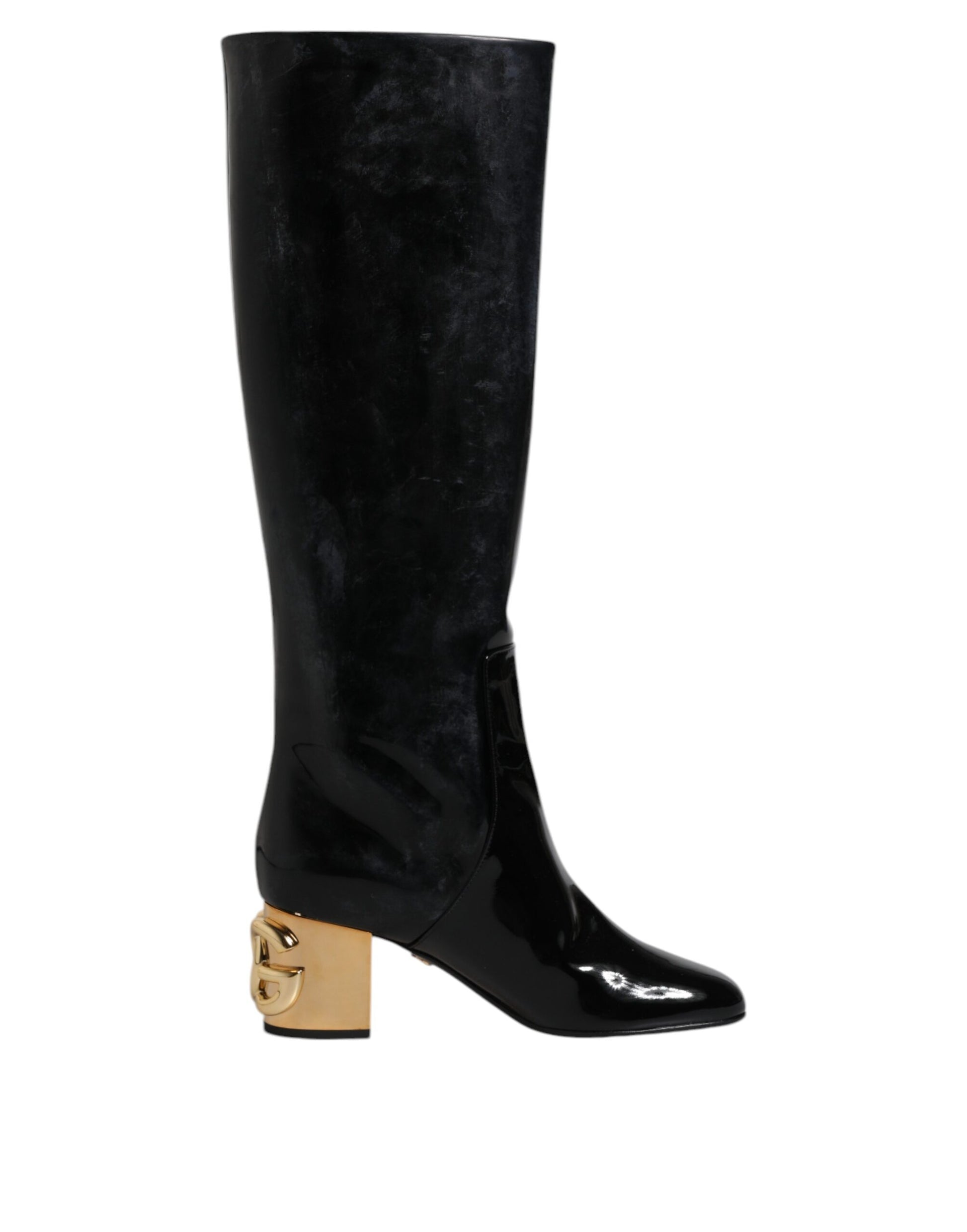 Black Patent Leather Vally High Boots Shoes Shoes Dolce & Gabbana