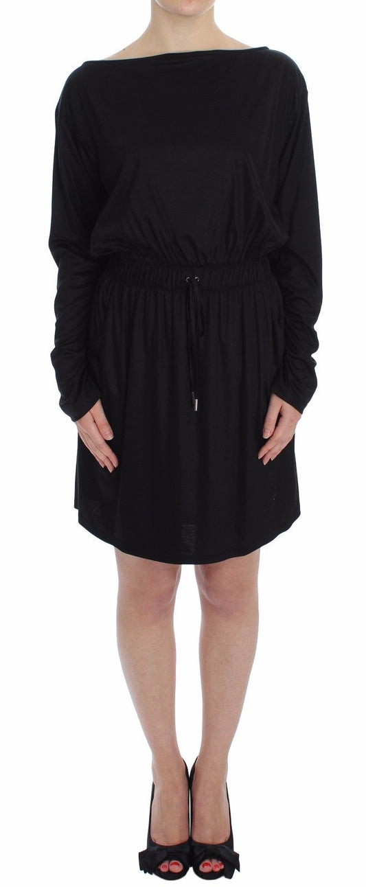 Black Modal Silk Shift Knee Dress Dress Versace Jeans