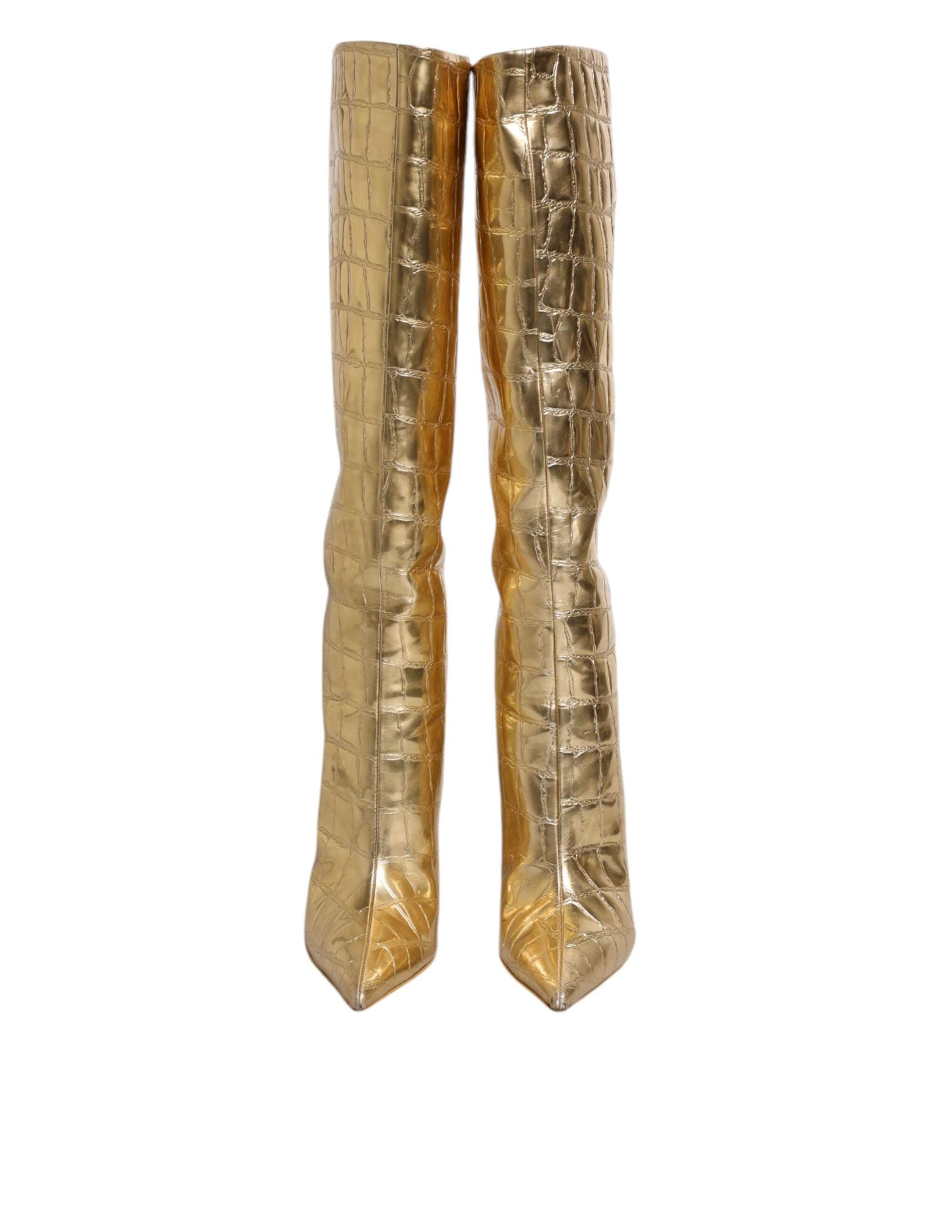 Gold Leather Stiletto Heels High Boots Shoes Shoes Dolce & Gabbana