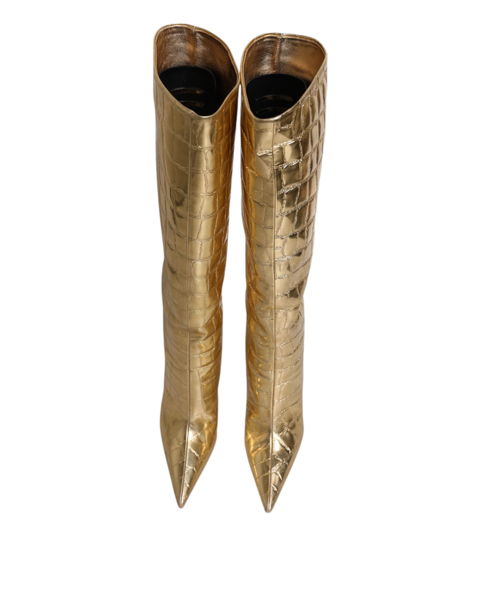 Gold Leather Stiletto Heels High Boots Shoes Shoes Dolce & Gabbana