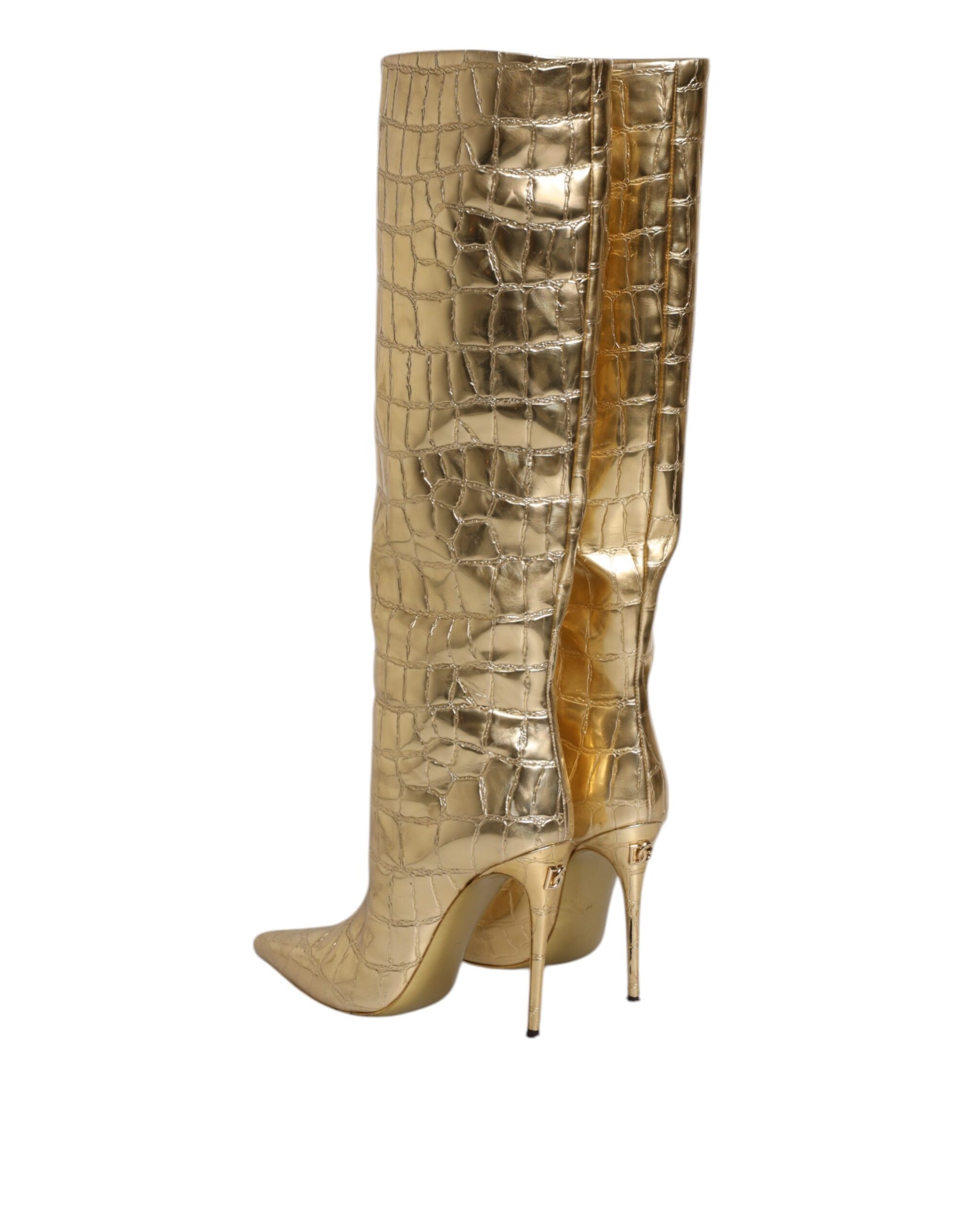 Gold Leather Stiletto Heels High Boots Shoes Shoes Dolce & Gabbana