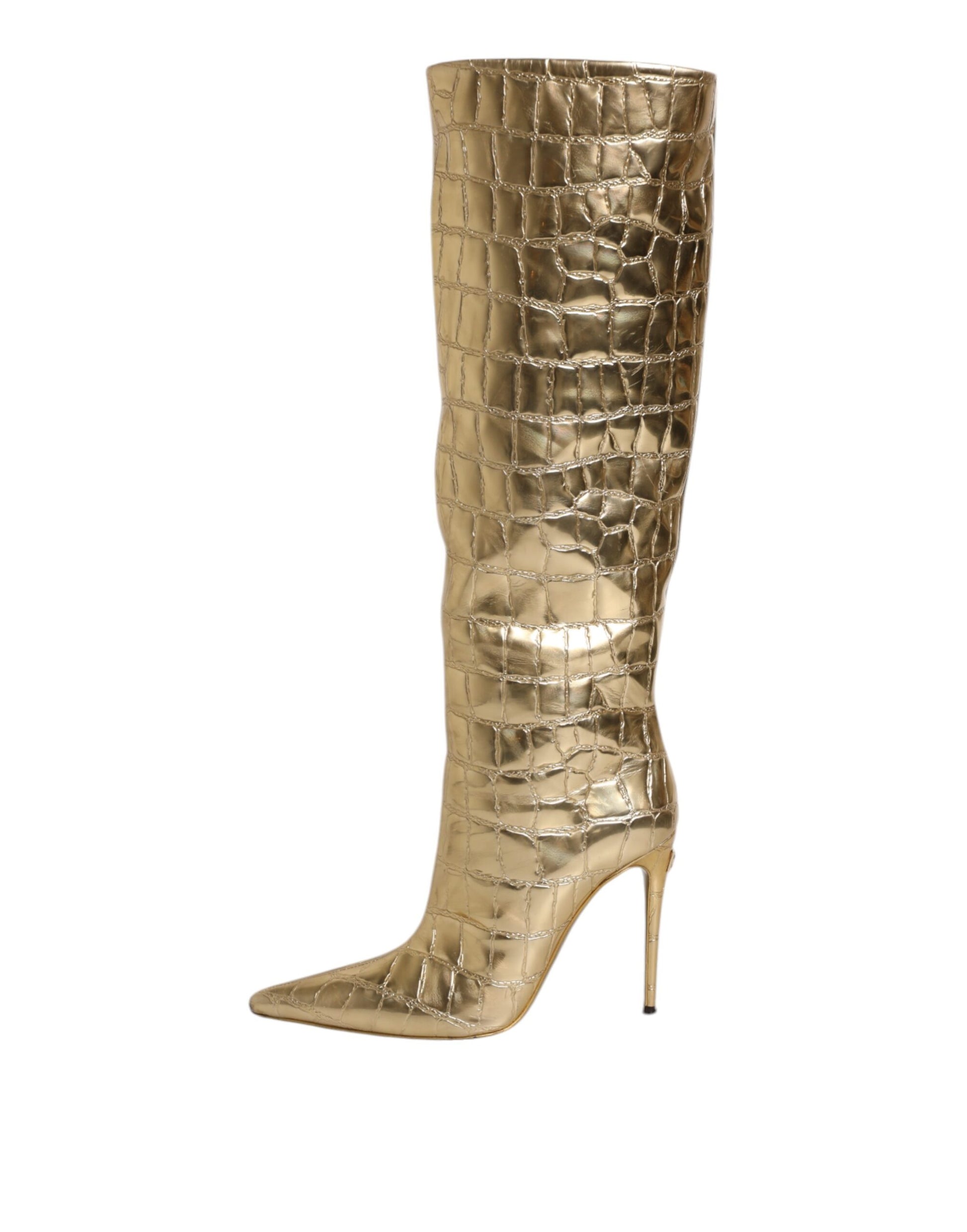Gold Leather Stiletto Heels High Boots Shoes Shoes Dolce & Gabbana