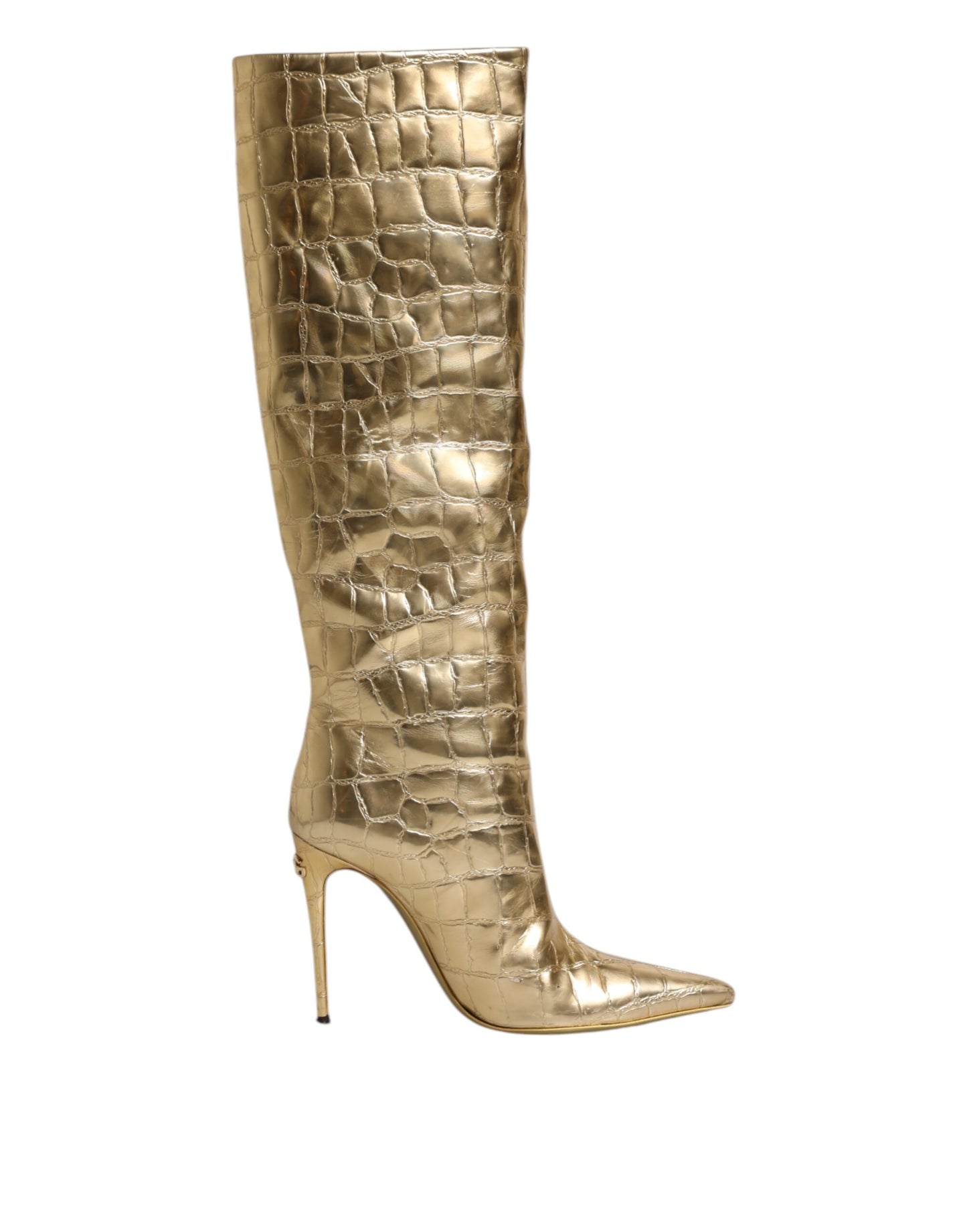 Gold Leather Stiletto Heels High Boots Shoes Shoes Dolce & Gabbana