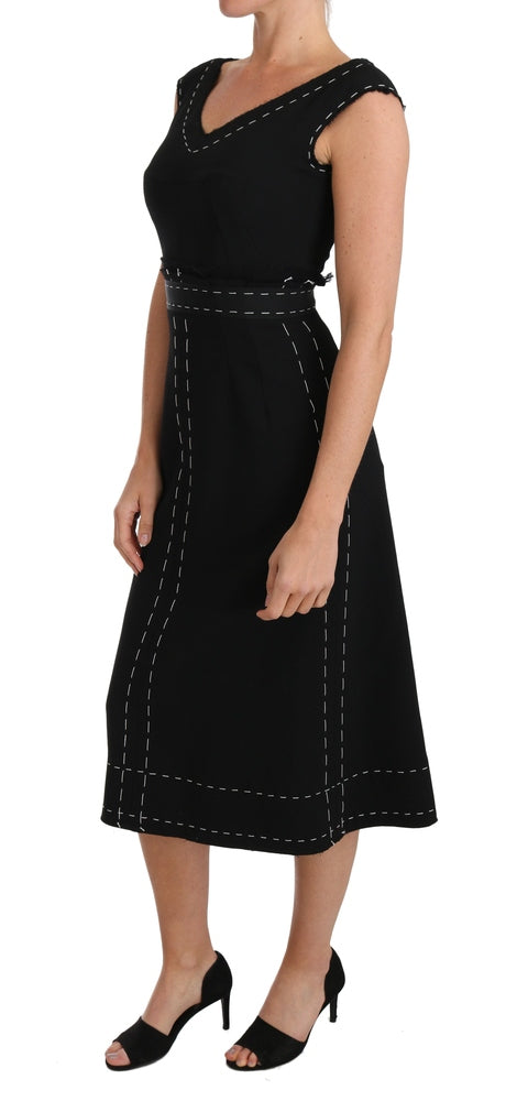 Black Wool Stretch A-line Sheath Dress Dress Dolce & Gabbana