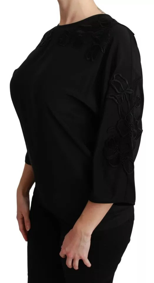 Black Floral Embroidered Blouse Silk Top Blouses Dolce & Gabbana