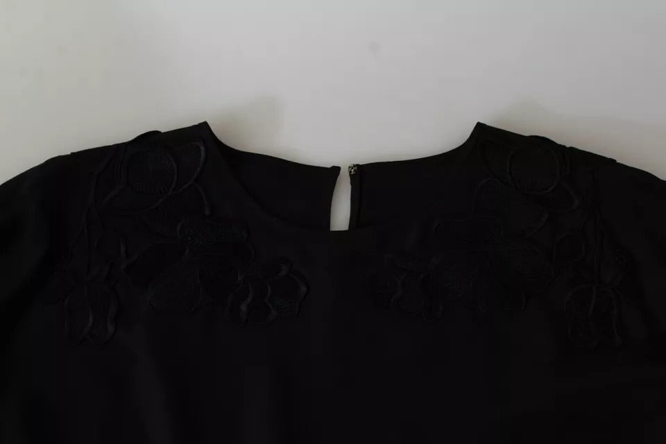 Black Floral Embroidered Blouse Silk Top Blouses Dolce & Gabbana