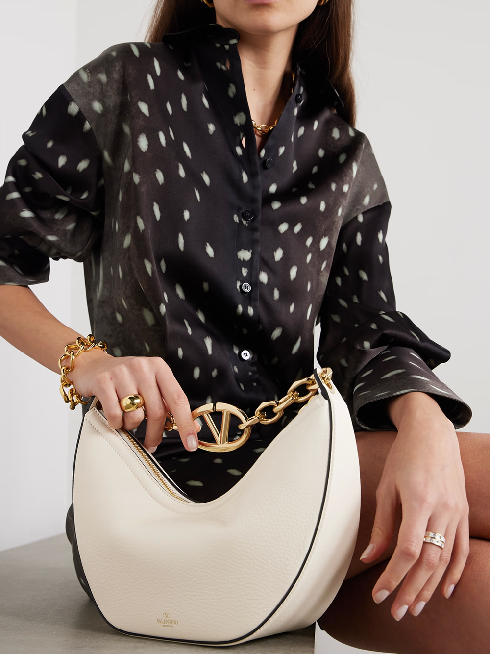 Ivory Leather Small Hobo Vlogo Shoulder Bag Bags Valentino Garavani