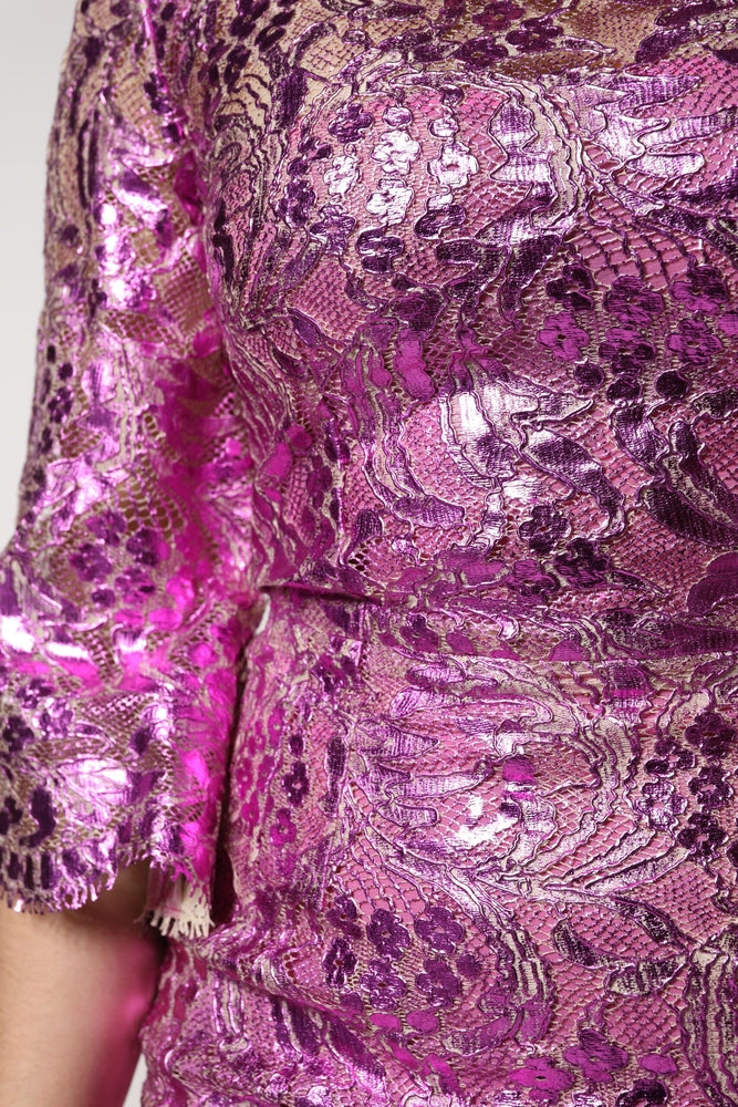 Metallic Fuchsia Floral Sheath Mini Dress Dress Dolce & Gabbana