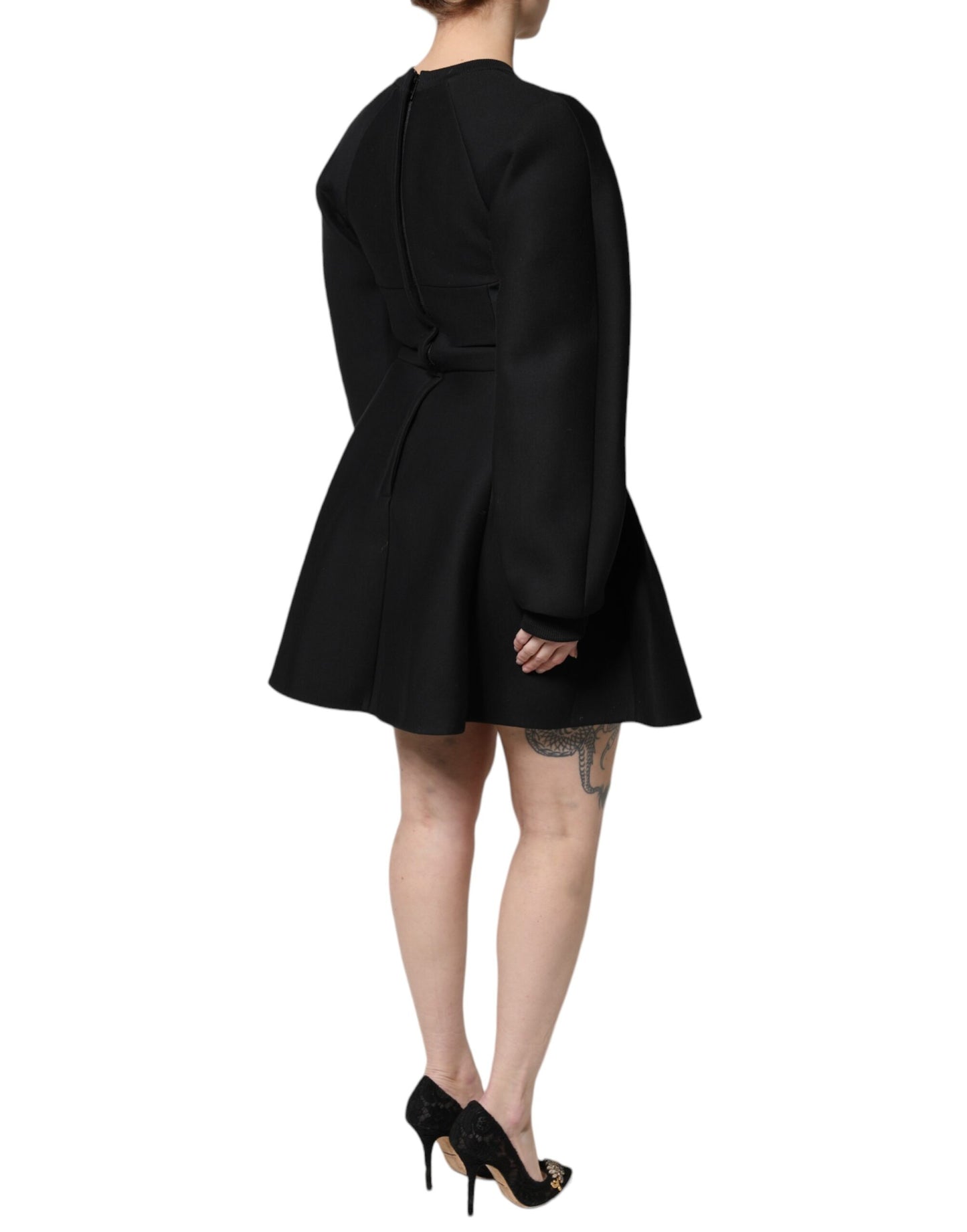 Black Cotton Long Sleeves A-line Mini Dress Dress Dolce & Gabbana