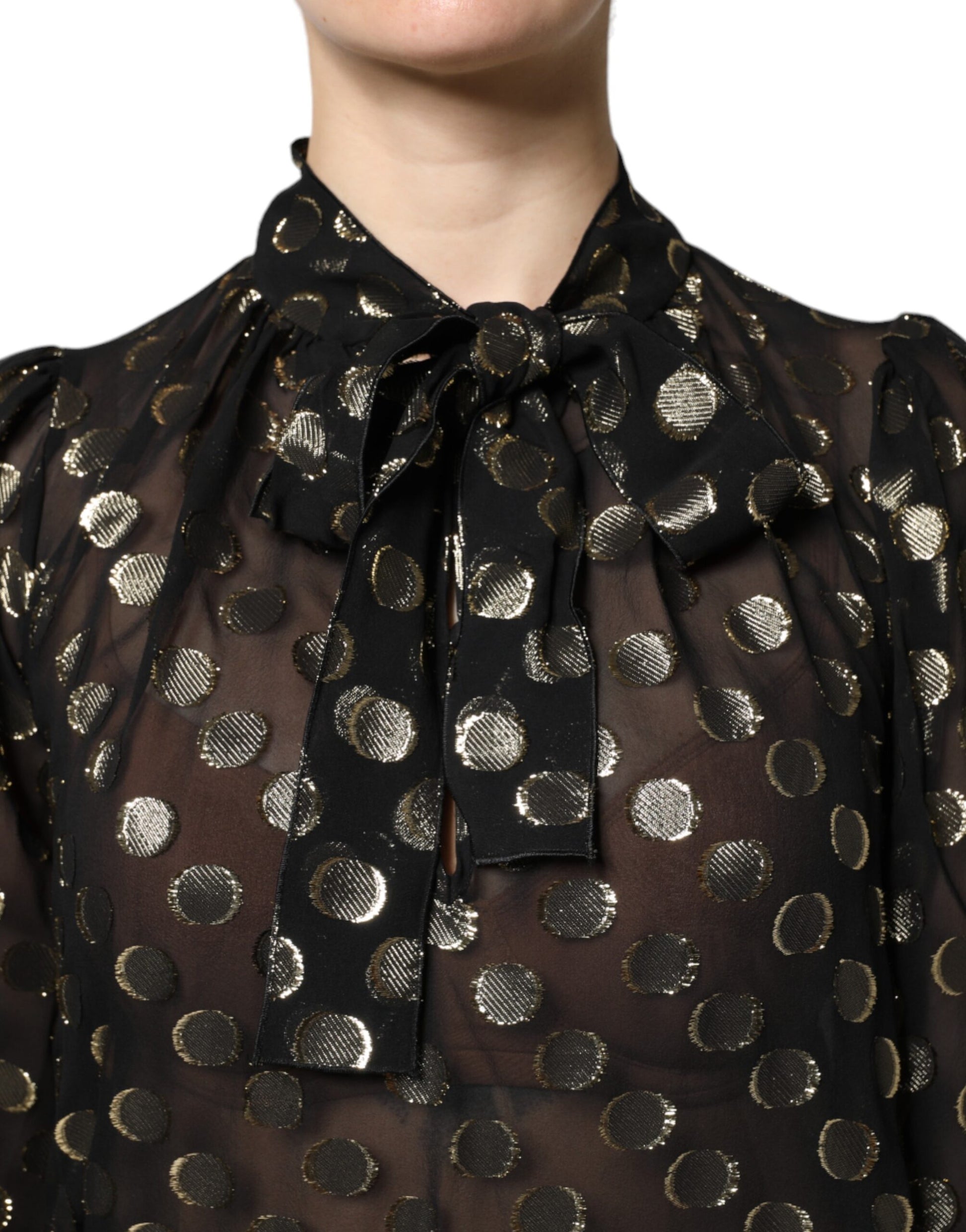 Black Sheer Tied Neck Polka Dots Blouse Top Blouses Dolce & Gabbana