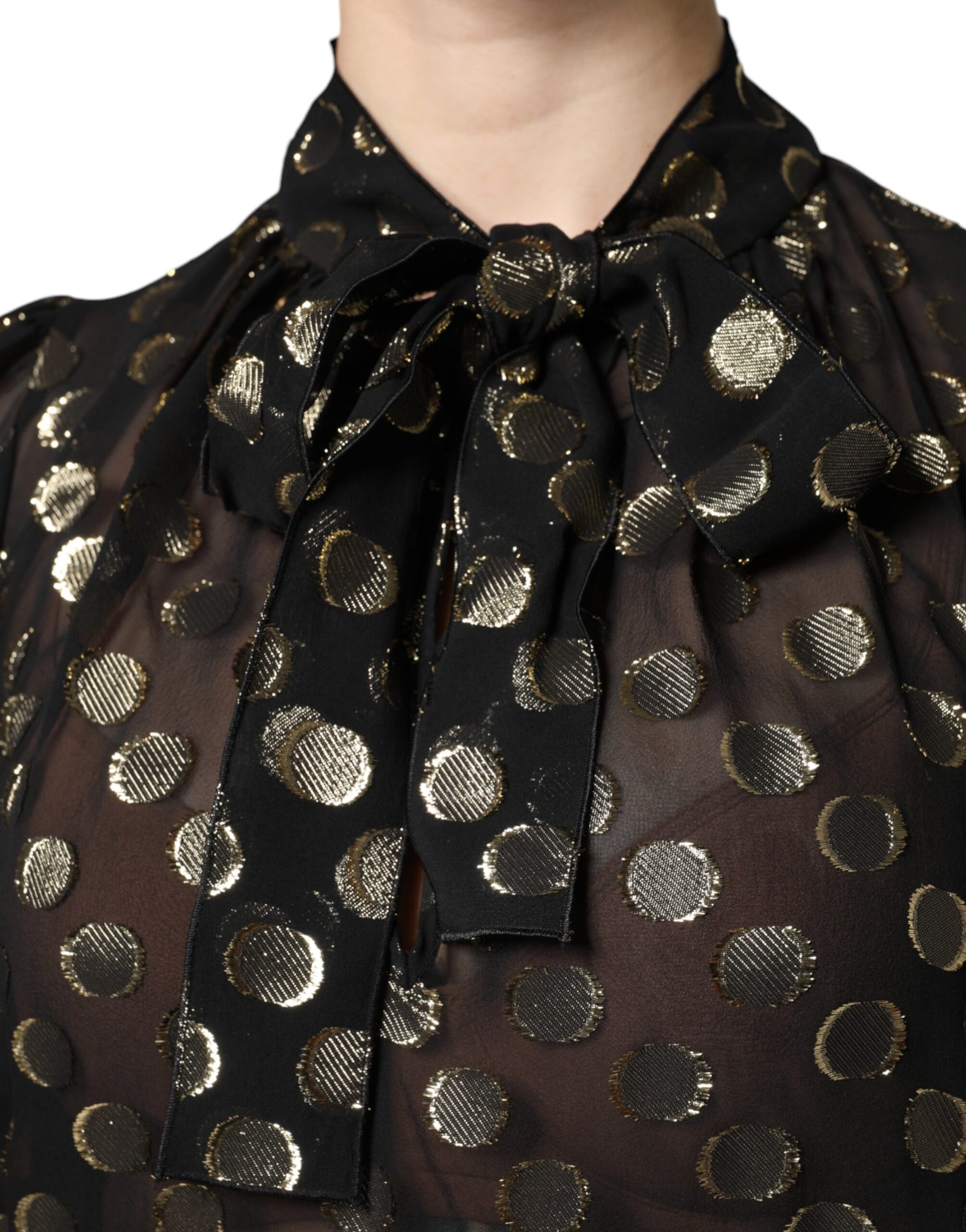 Black Sheer Tied Neck Polka Dots Blouse Top Blouses Dolce & Gabbana