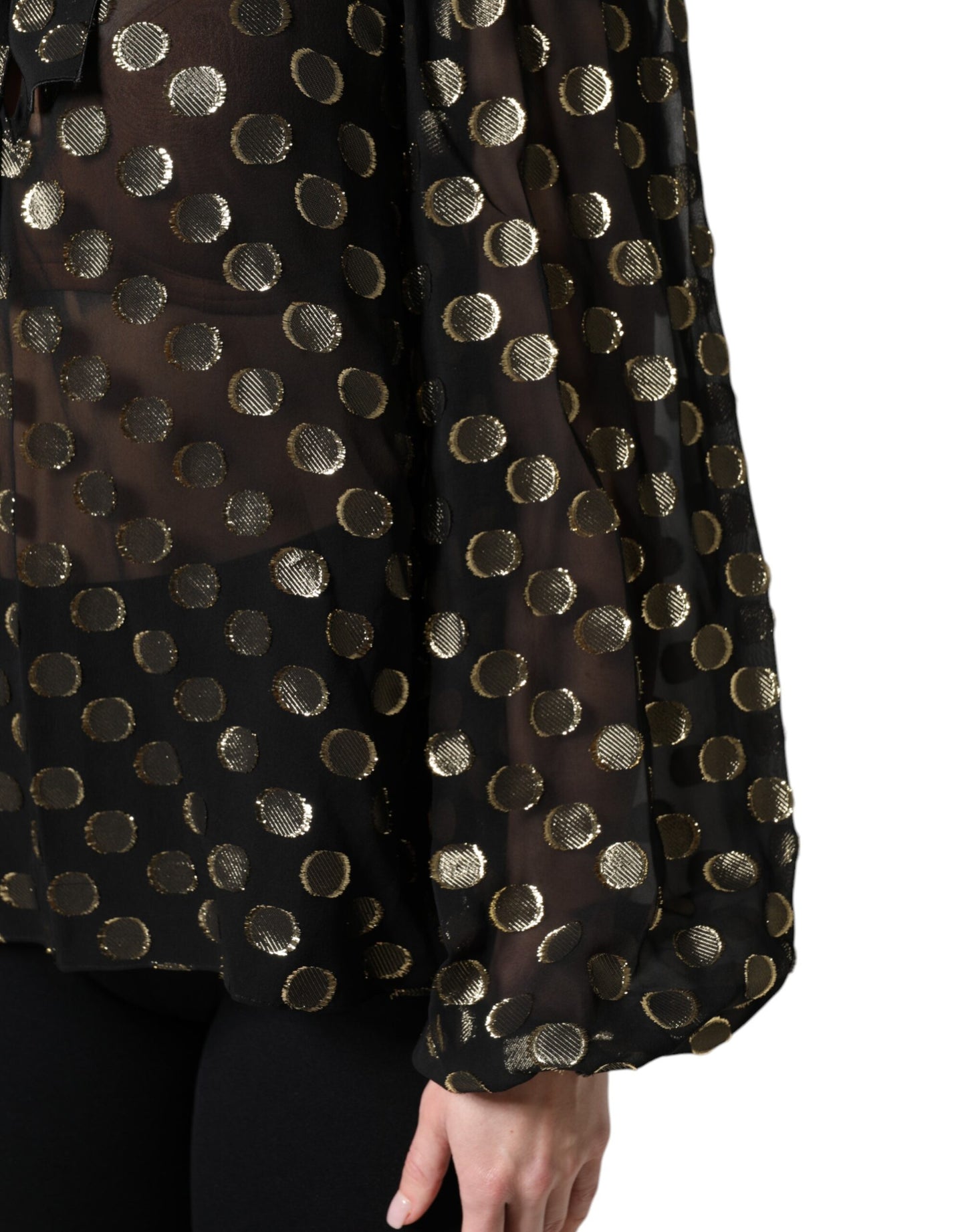 Black Sheer Tied Neck Polka Dots Blouse Top Blouses Dolce & Gabbana