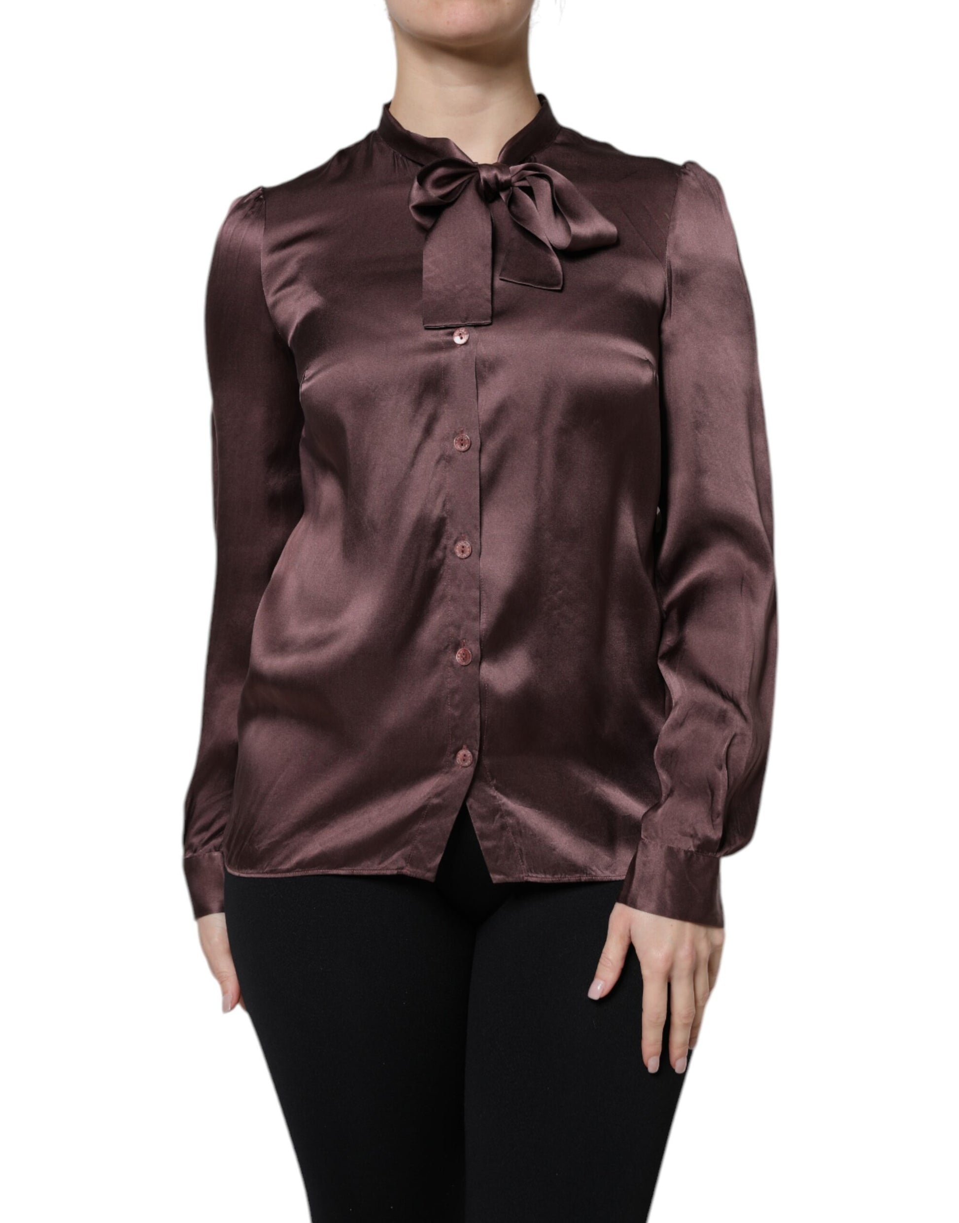 Brown Ascot Collar Long Sleeve Blouse Top Blouses Dolce & Gabbana