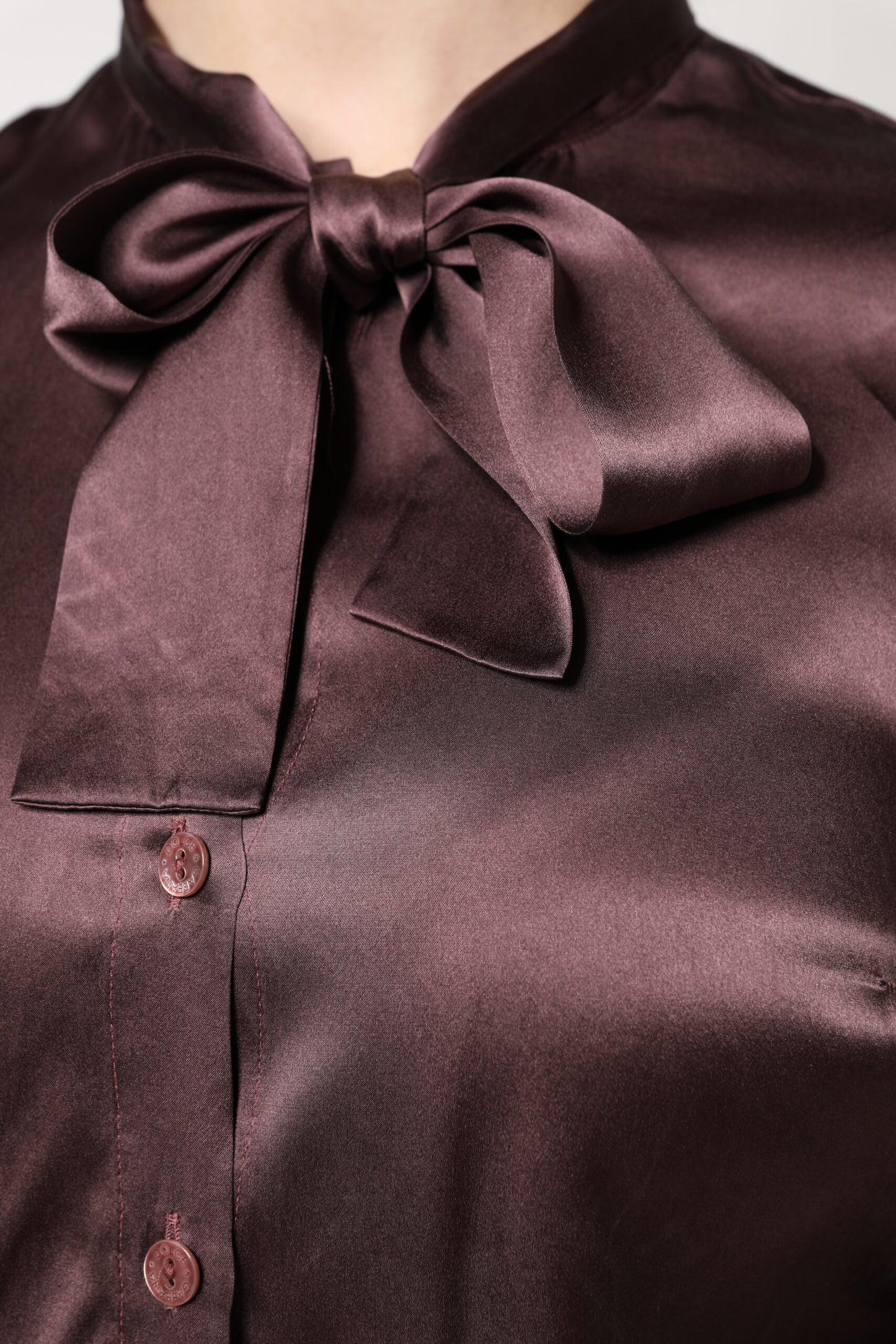 Brown Ascot Collar Long Sleeve Blouse Top Blouses Dolce & Gabbana