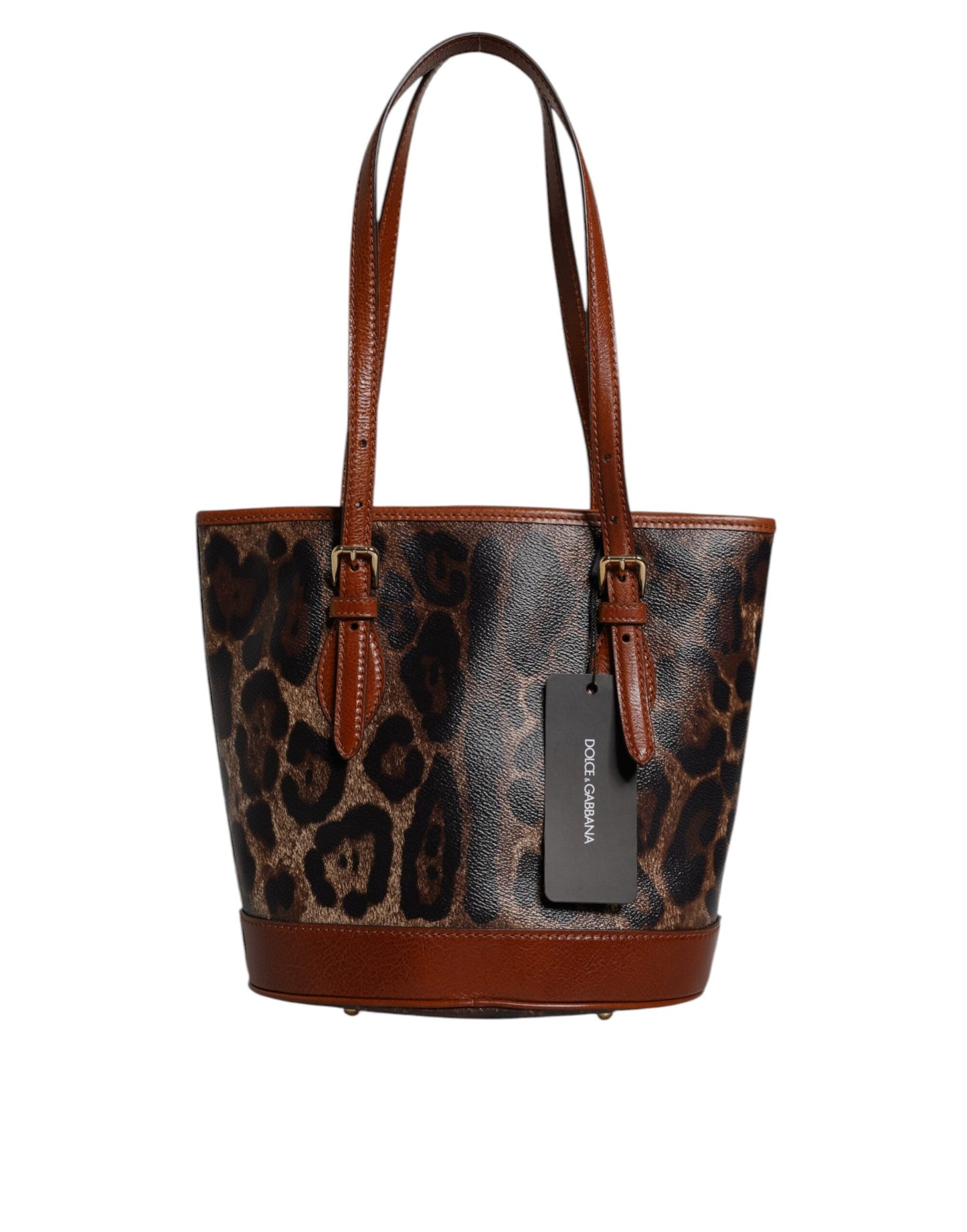 Brown Leopard Leather Shoulder Strap Tote Bag Bags Dolce & Gabbana