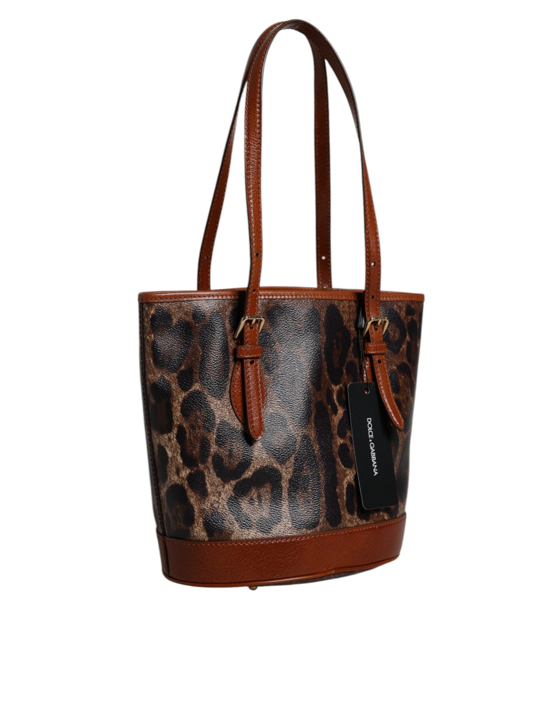 Brown Leopard Leather Shoulder Strap Tote Bag Bags Dolce & Gabbana