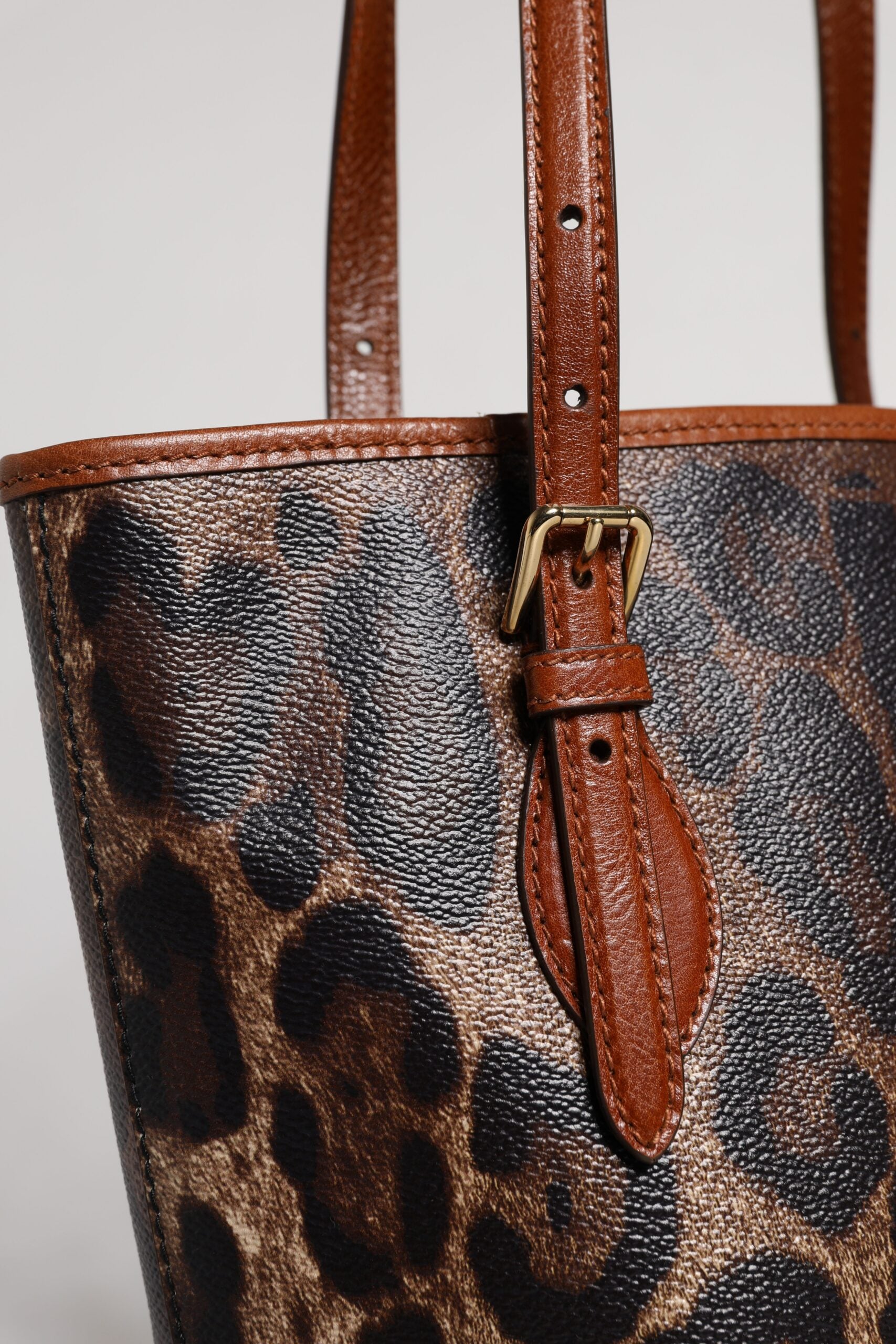 Brown Leopard Leather Shoulder Strap Tote Bag Bags Dolce & Gabbana