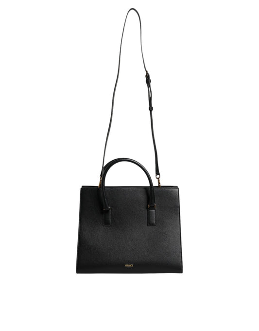 Black Large Leather Top Handle Shoulder Crossbody Bag Bags Versace