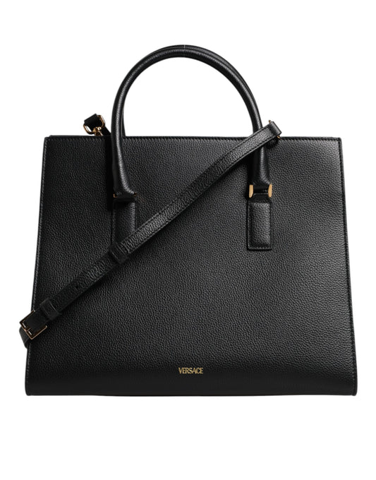 Black Large Leather Top Handle Shoulder Crossbody Bag Bags Versace