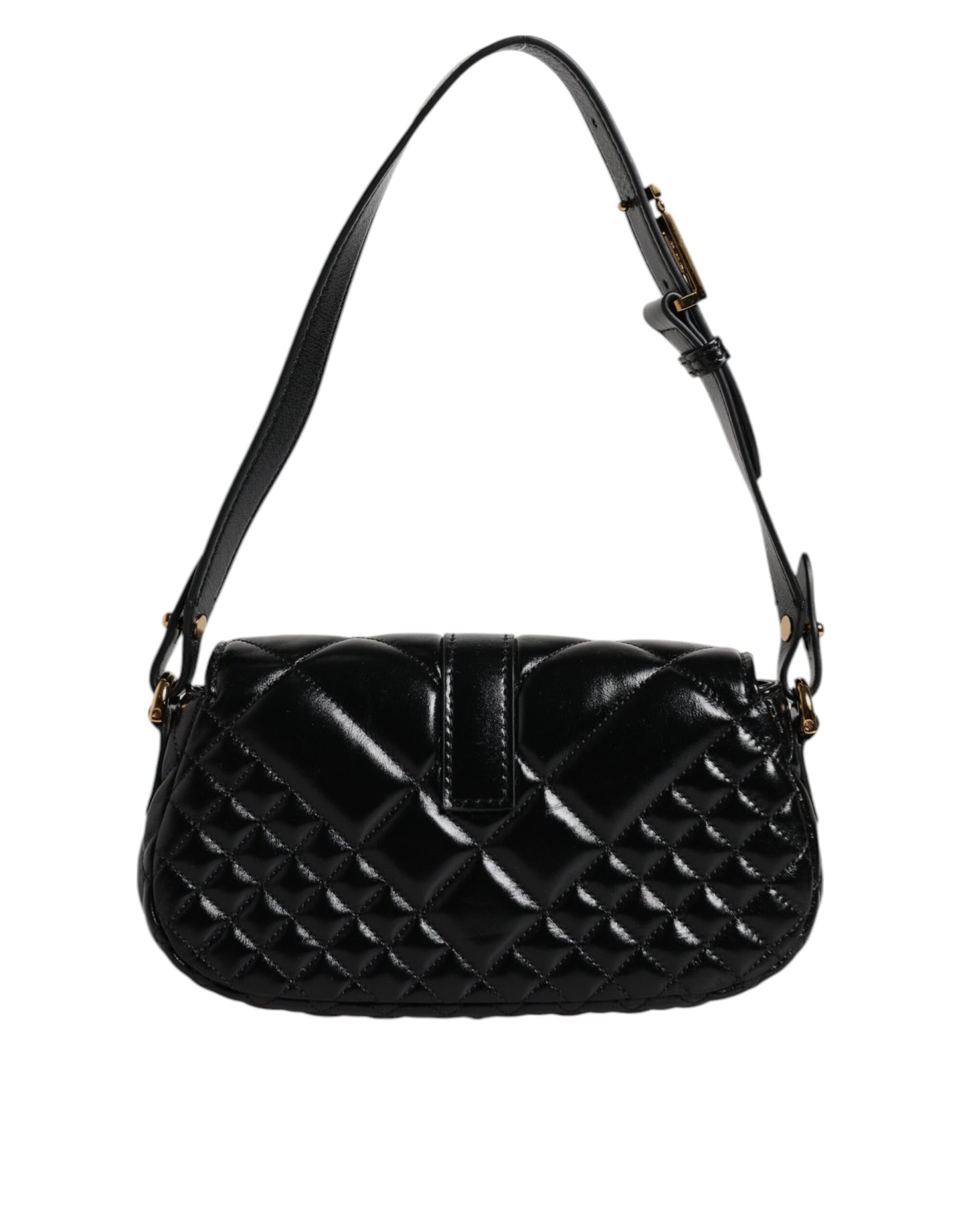 Black Calf Leather Quilted Shoulder Strap Bag Bags Versace